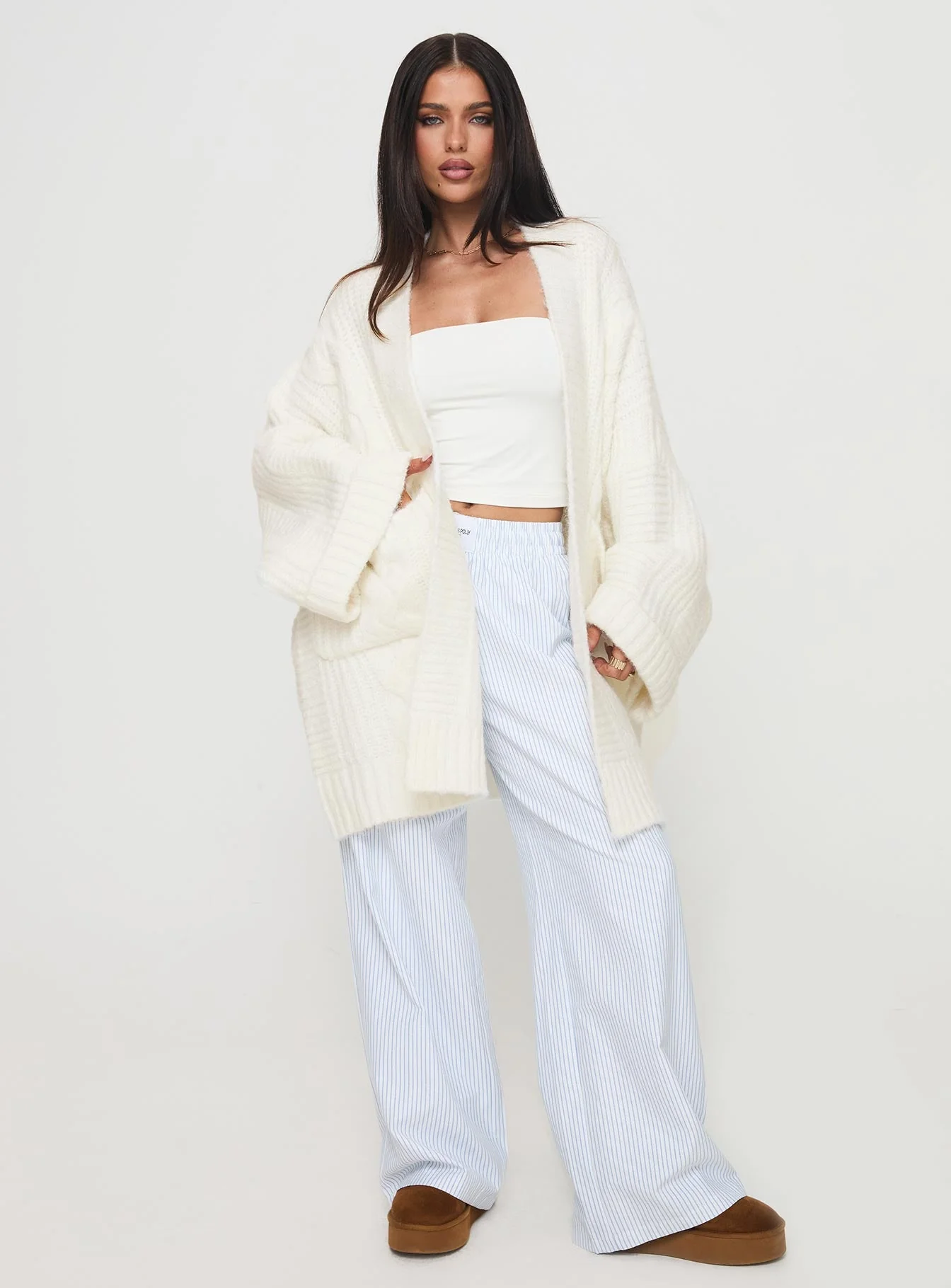 Paisleigh Cable Knit Cardigan Cream - Image 2