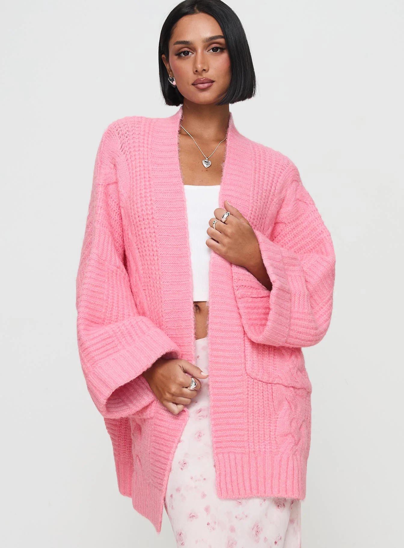 Paisleigh Cable Knit Cardigan Pink - Image 2