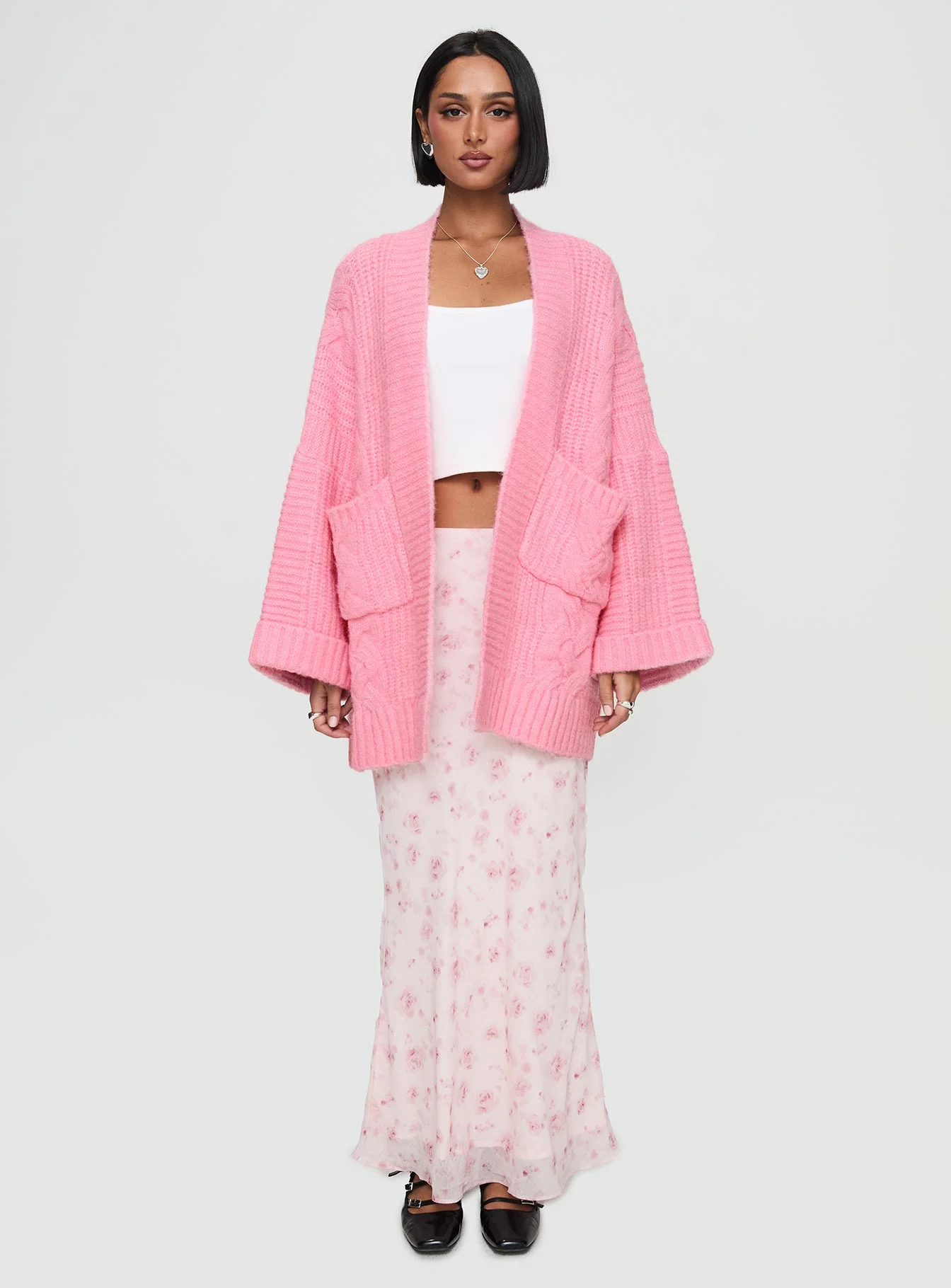 Paisleigh Cable Knit Cardigan Pink - Image 7