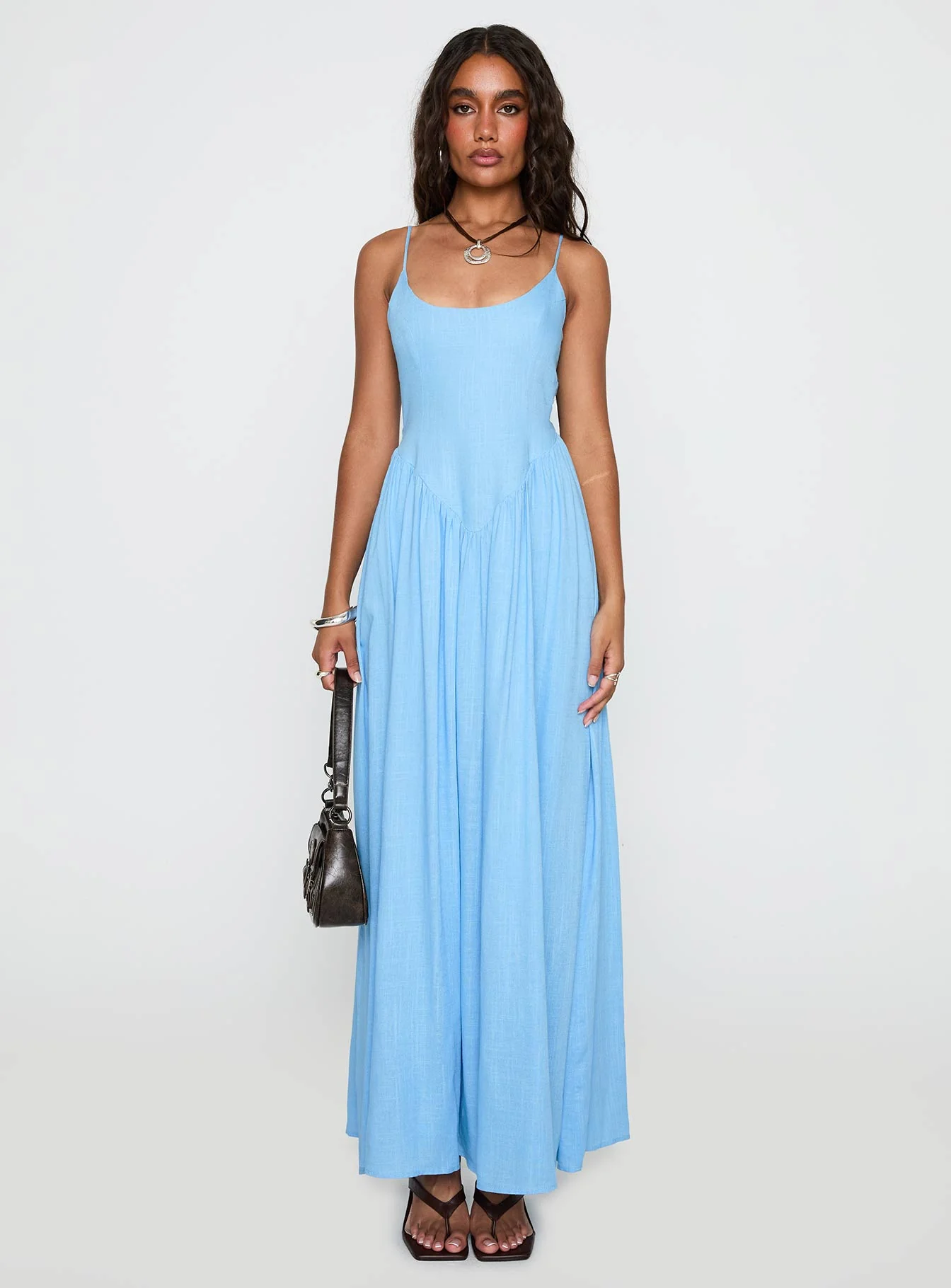 Palisades Tie Up Maxi Dress Blue - Image 6