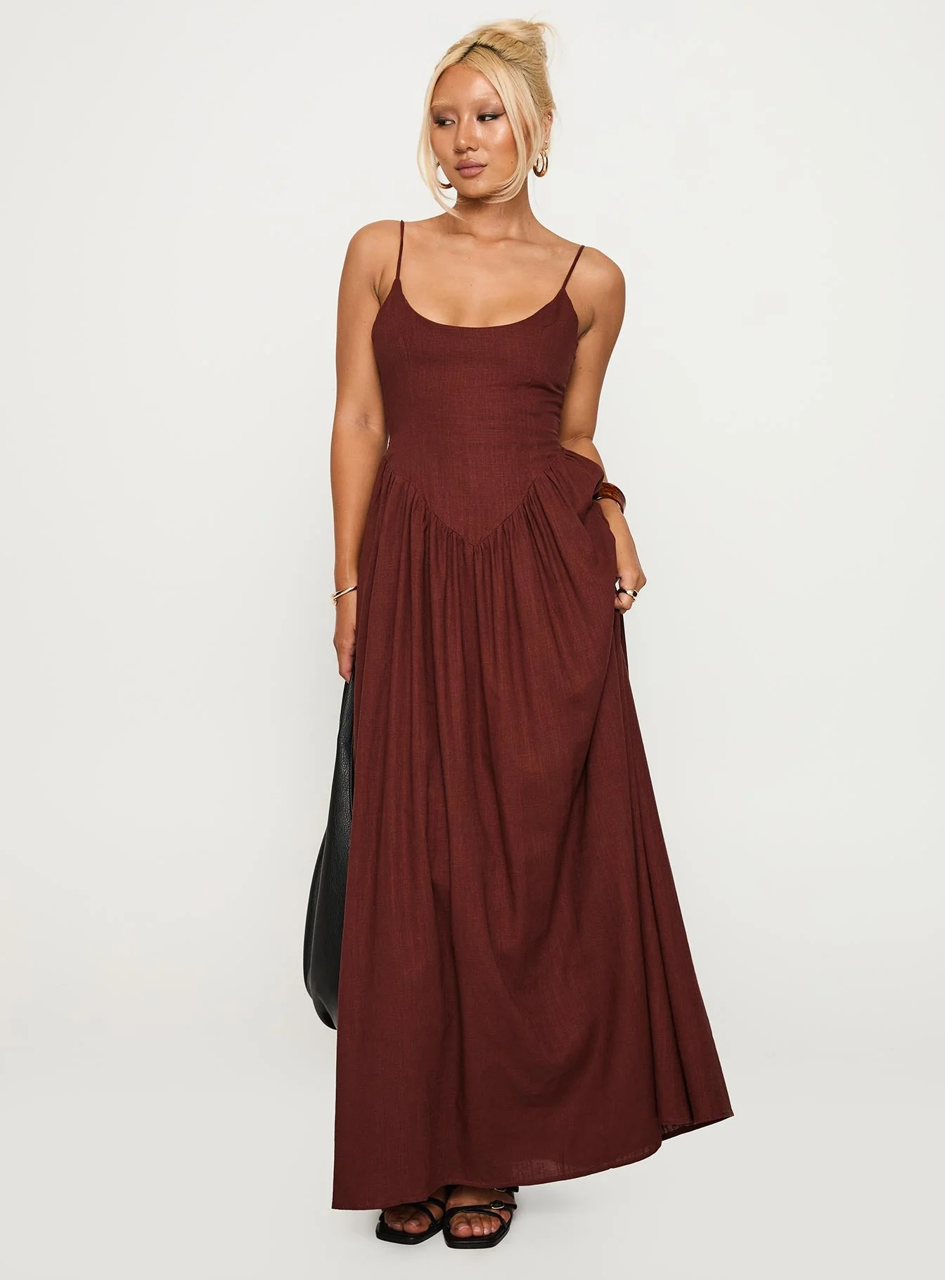 Palisades Tie Up Maxi Dress Brown - Image 2