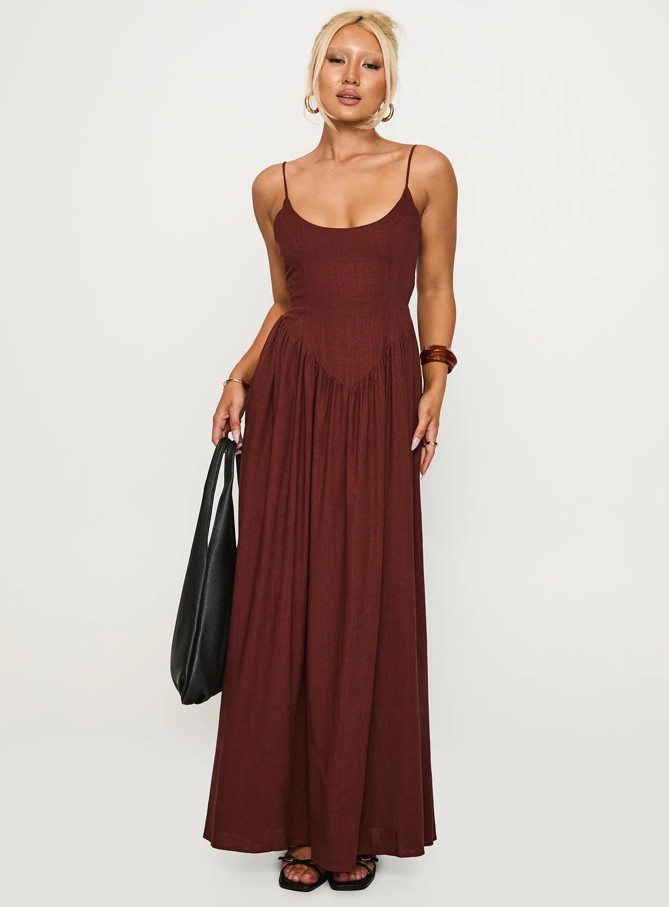 Palisades Tie Up Maxi Dress Brown - Image 3