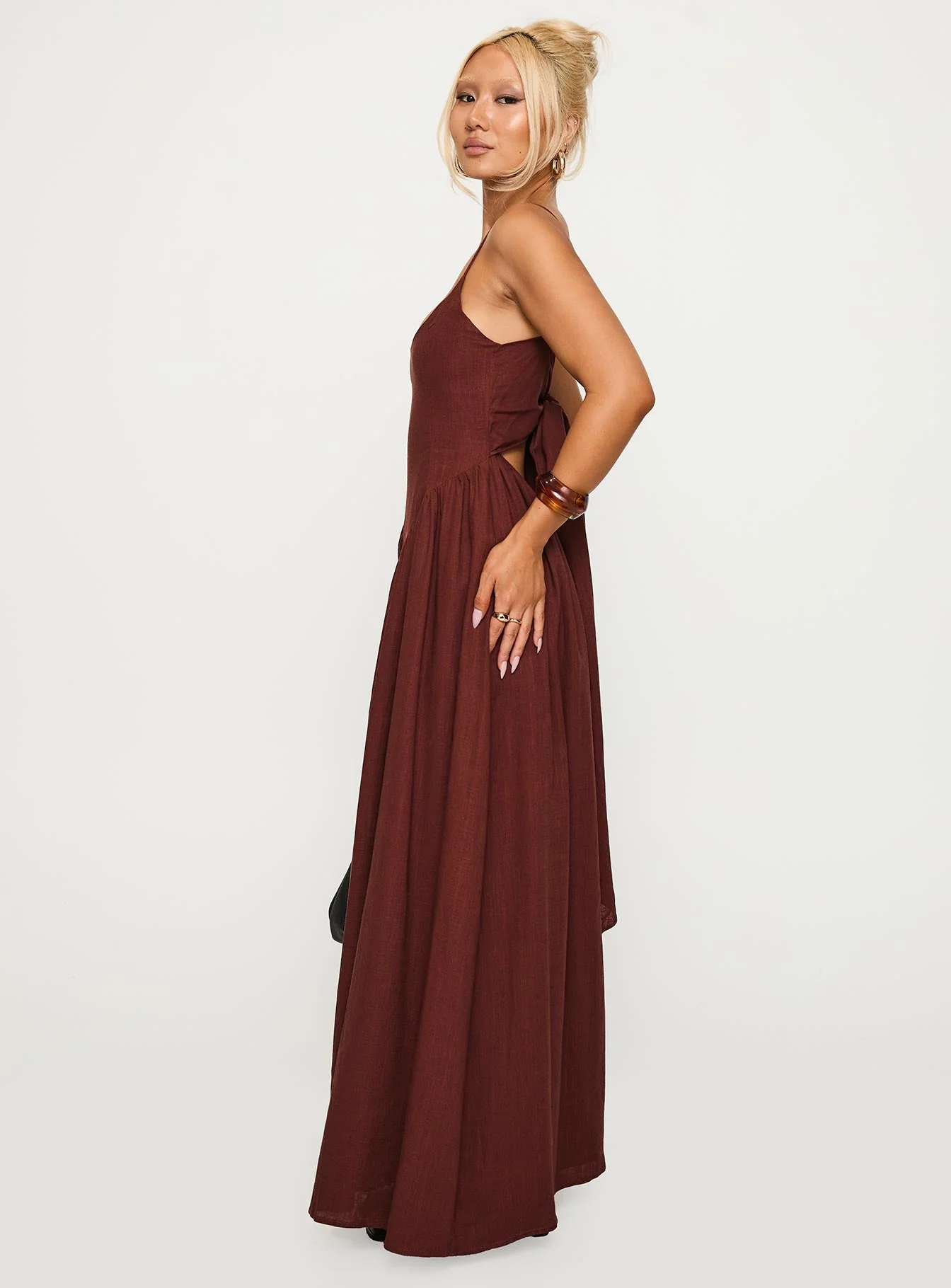 Palisades Tie Up Maxi Dress Brown - Image 4