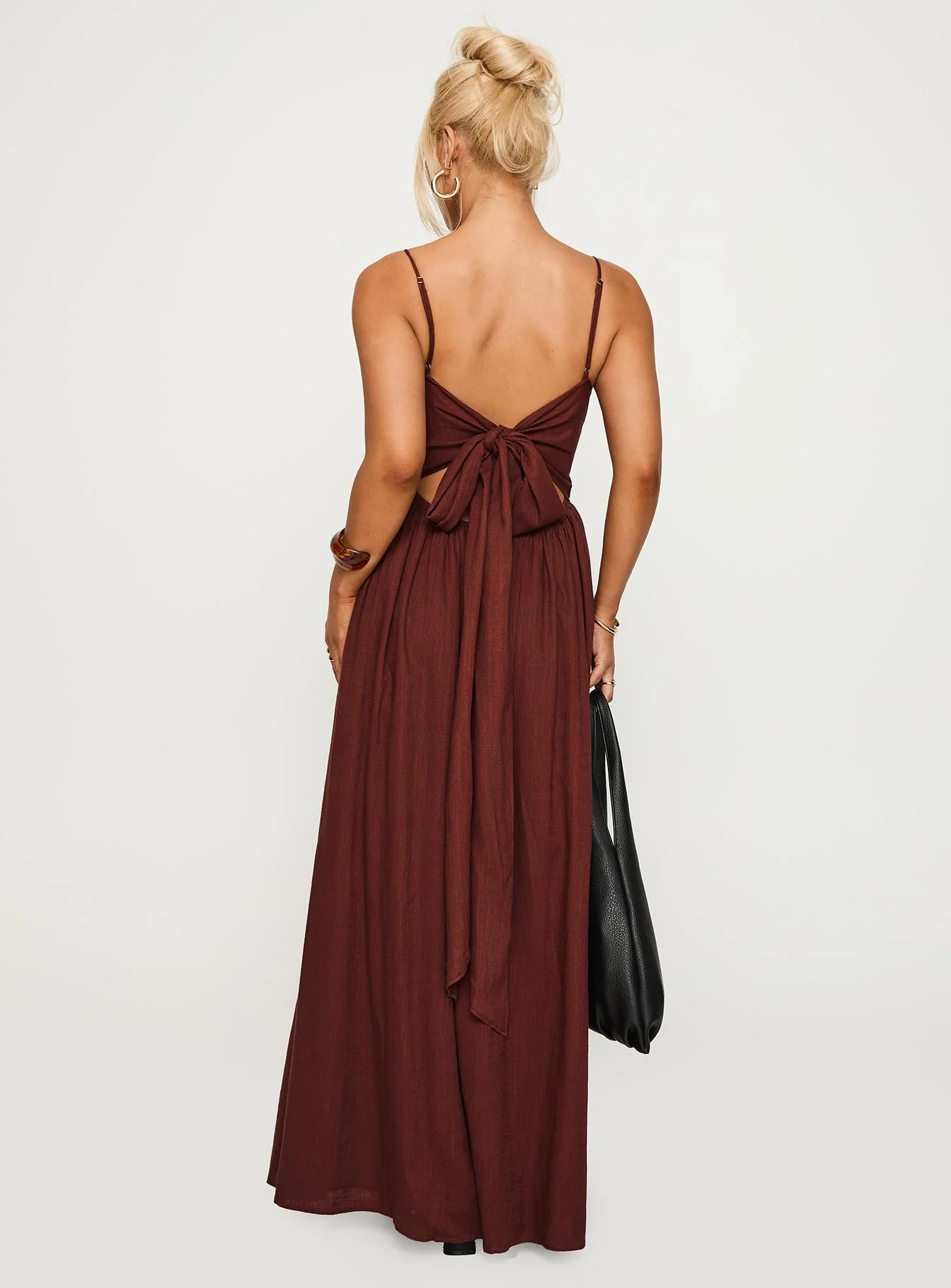 Palisades Tie Up Maxi Dress Brown - Image 5