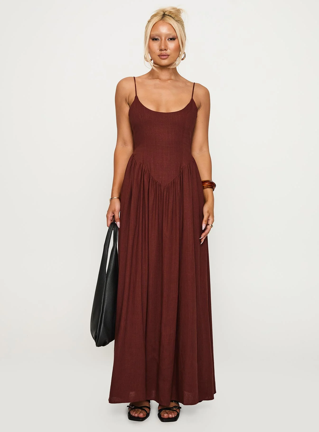 Palisades Tie Up Maxi Dress Brown - Image 7