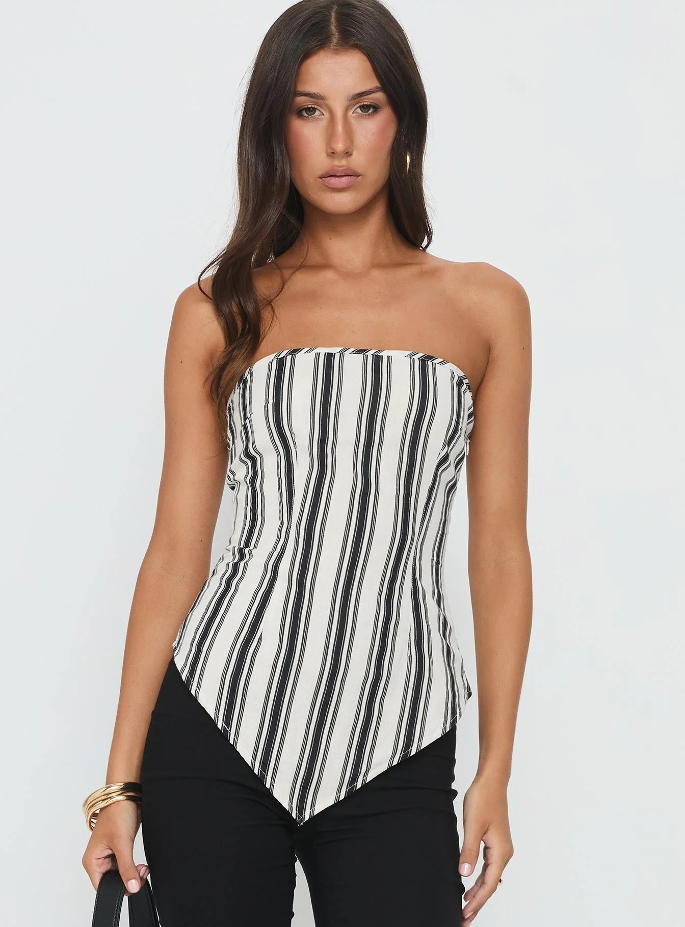 Palo Alto Strapless Scarf Top Black / White Stripe - Image 2