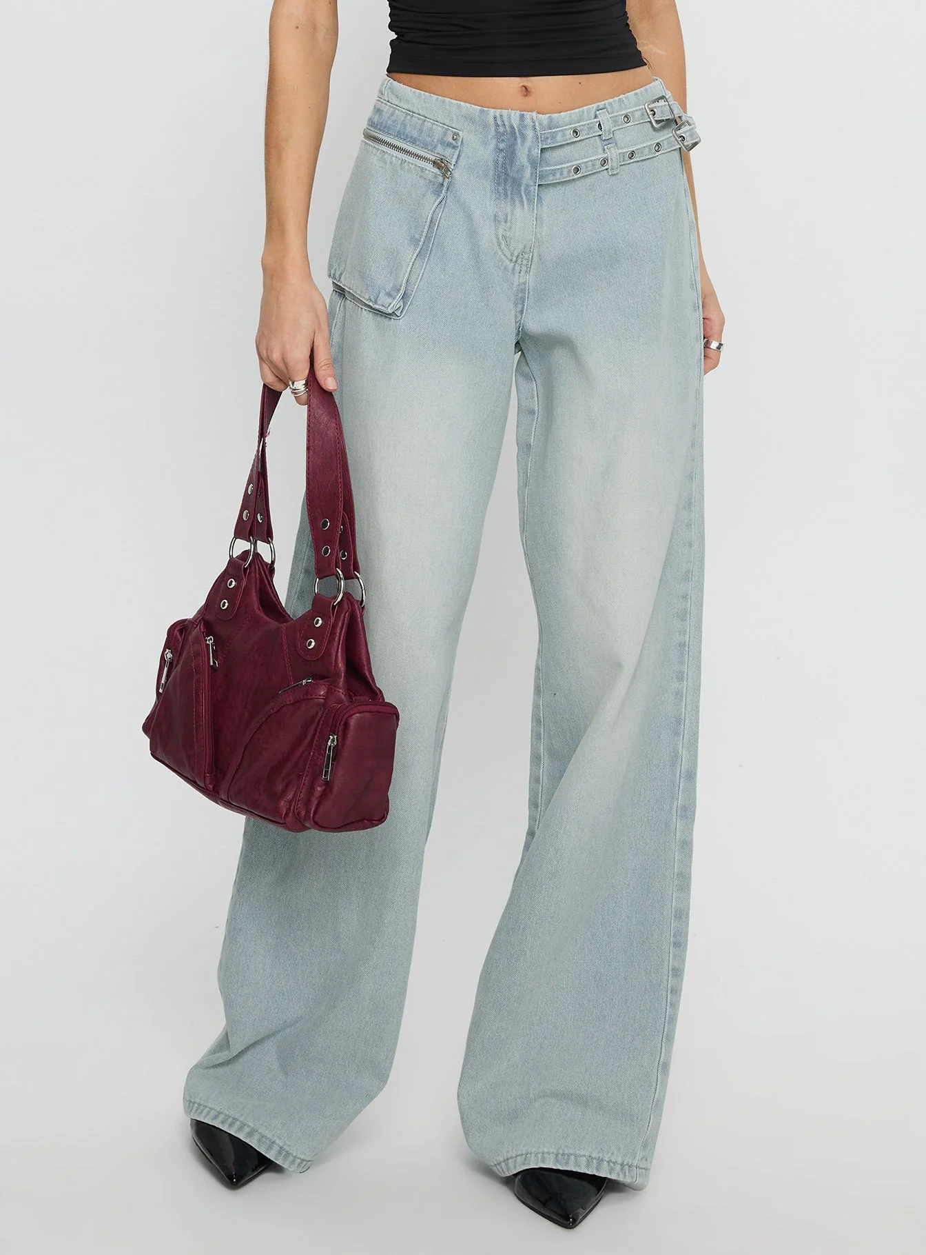 Paltrow Mid Rise Wide Leg Cargo Jeans Faded Blue Wash - Image 2