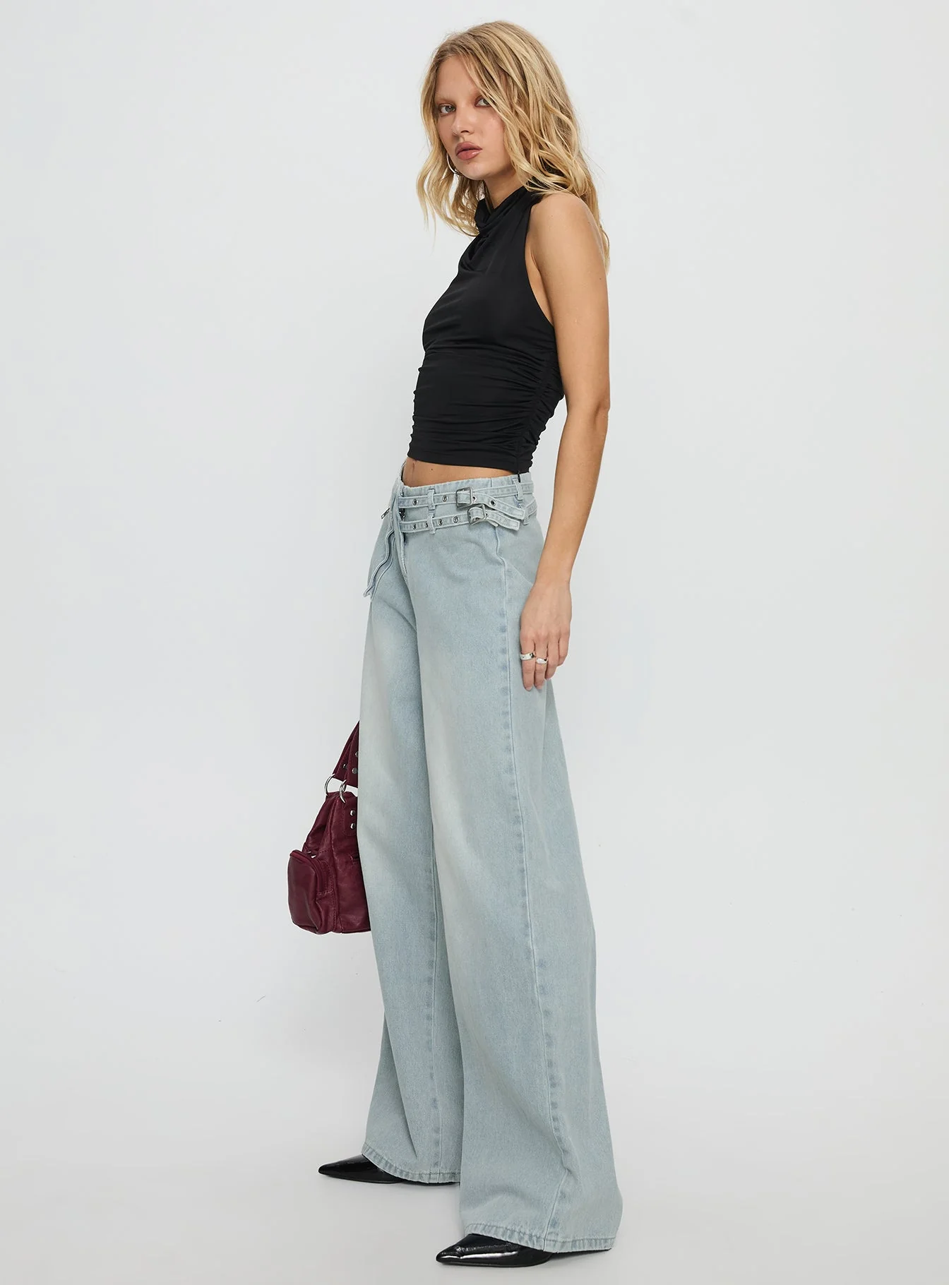 Paltrow Mid Rise Wide Leg Cargo Jeans Faded Blue Wash - Image 4