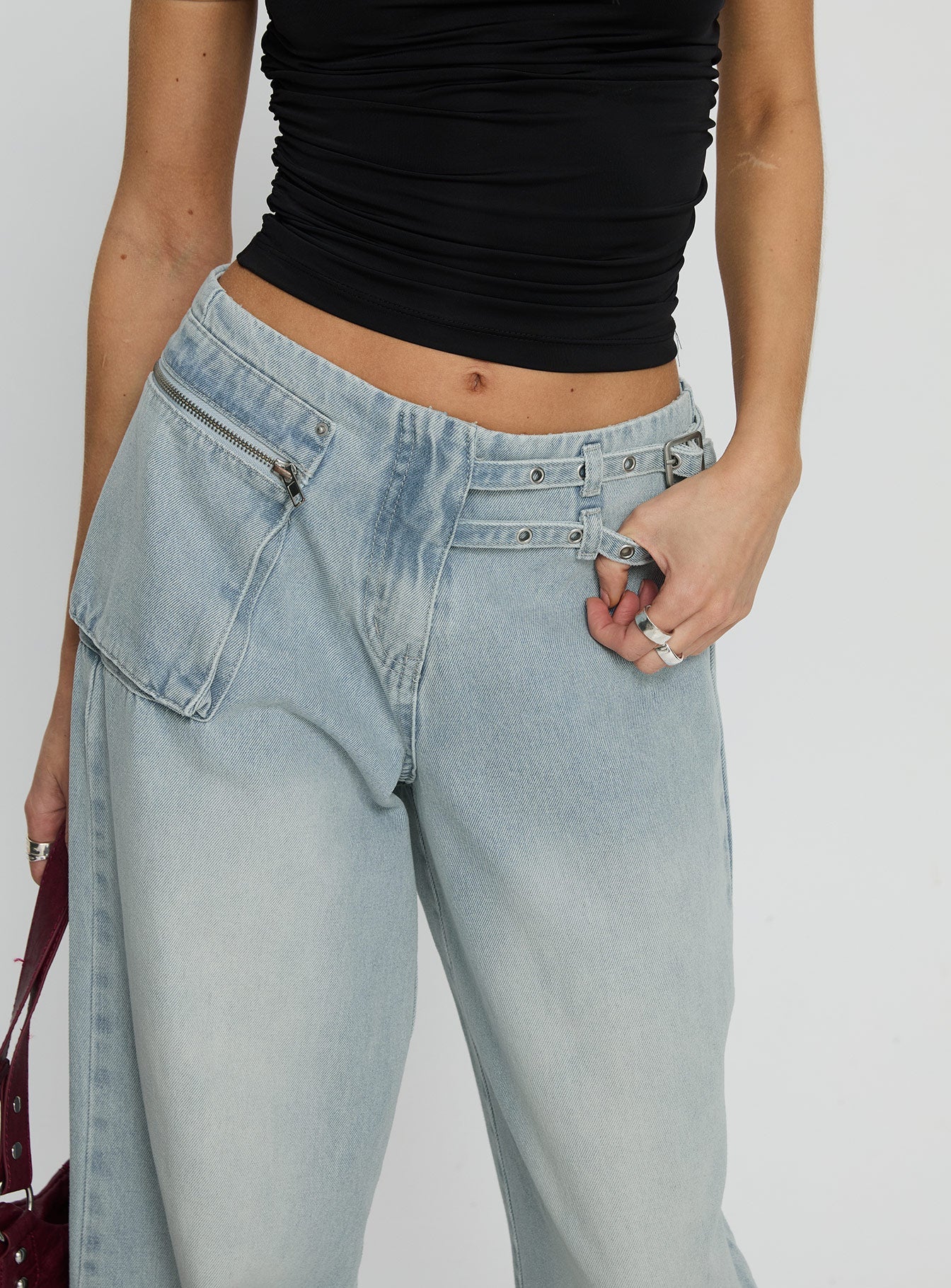 Paltrow Mid Rise Wide Leg Cargo Jeans Faded Blue Wash - Image 6