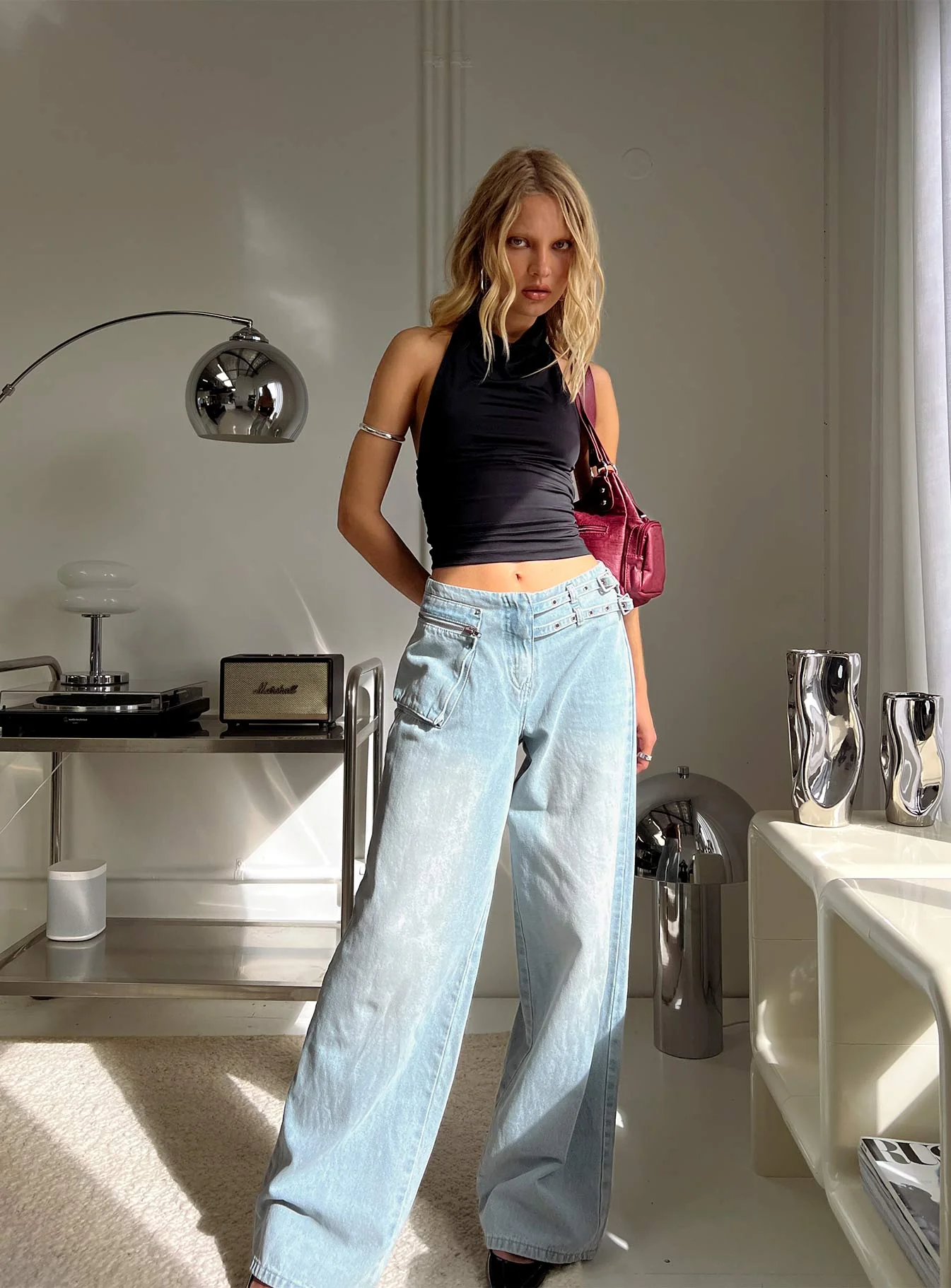 Paltrow Mid Rise Wide Leg Cargo Jeans Faded Blue Wash - Image 8