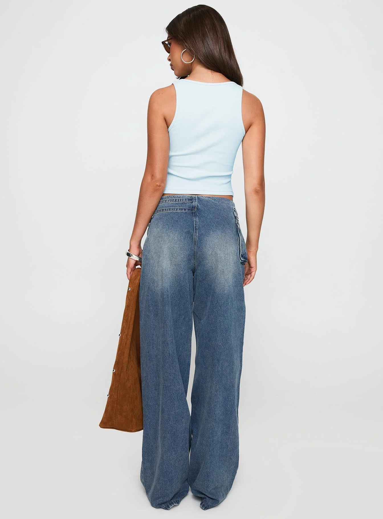 Paltrow Mid Rise Wide Leg Cargo Jeans Mid Blue Wash Petite - Image 5