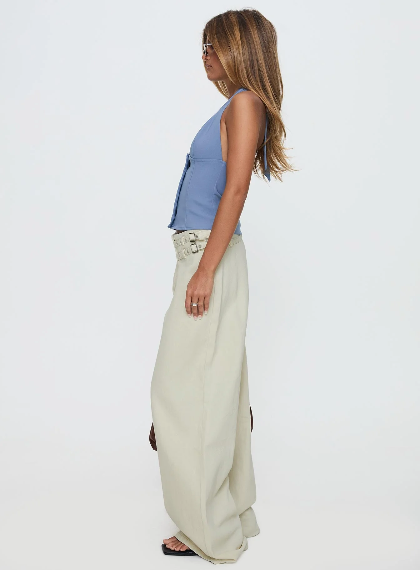 Paltrow Mid Rise Wide Leg Cargo Jeans Cream - Image 5