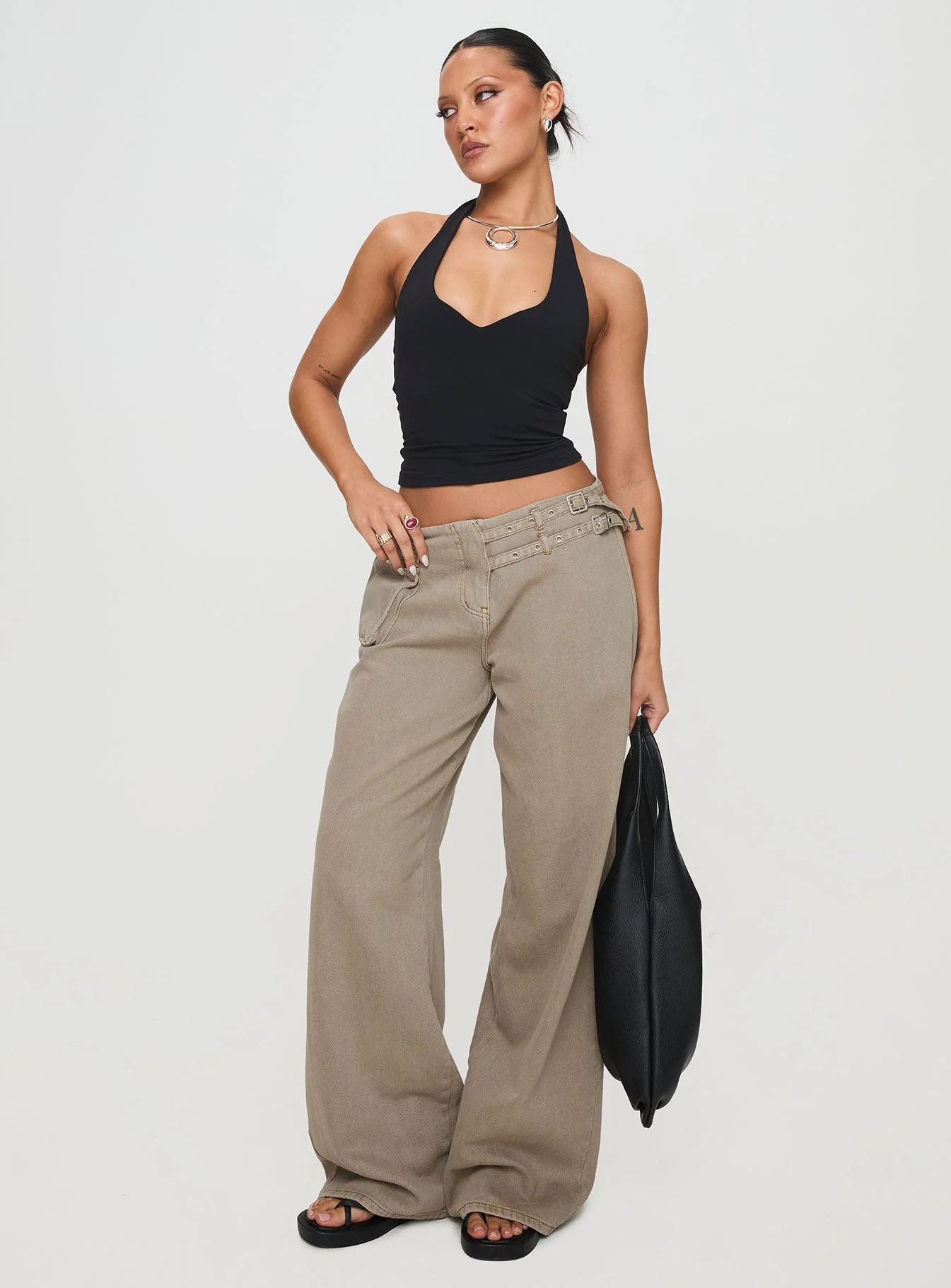 Paltrow Mid Rise Wide Leg Cargo Jeans Washed Brown - Image 3