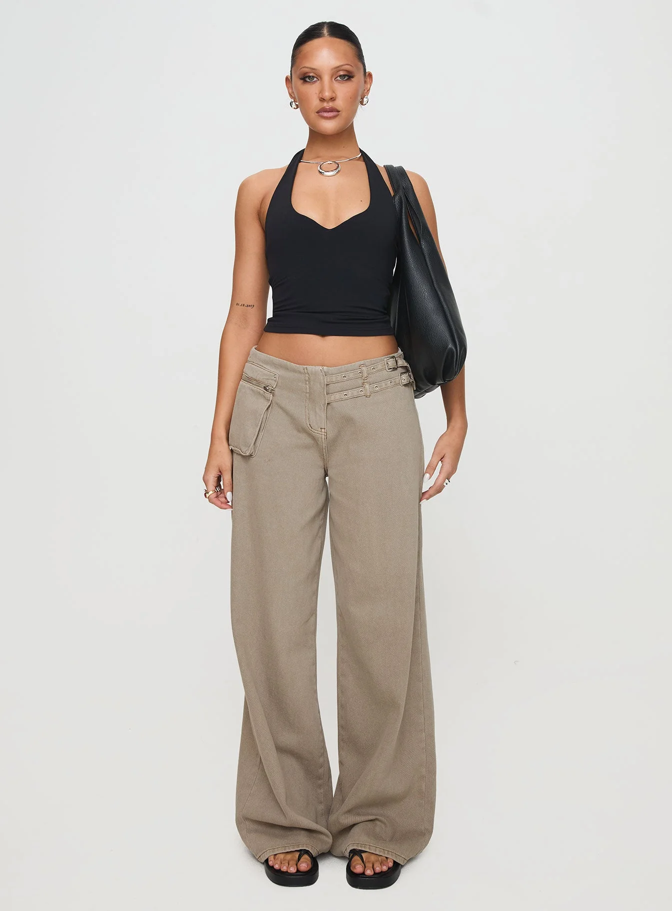 Paltrow Mid Rise Wide Leg Cargo Jeans Washed Brown - Image 7