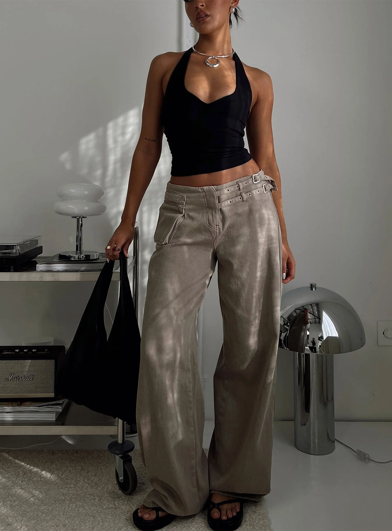 Paltrow Mid Rise Wide Leg Cargo Jeans Washed Brown - Image 9