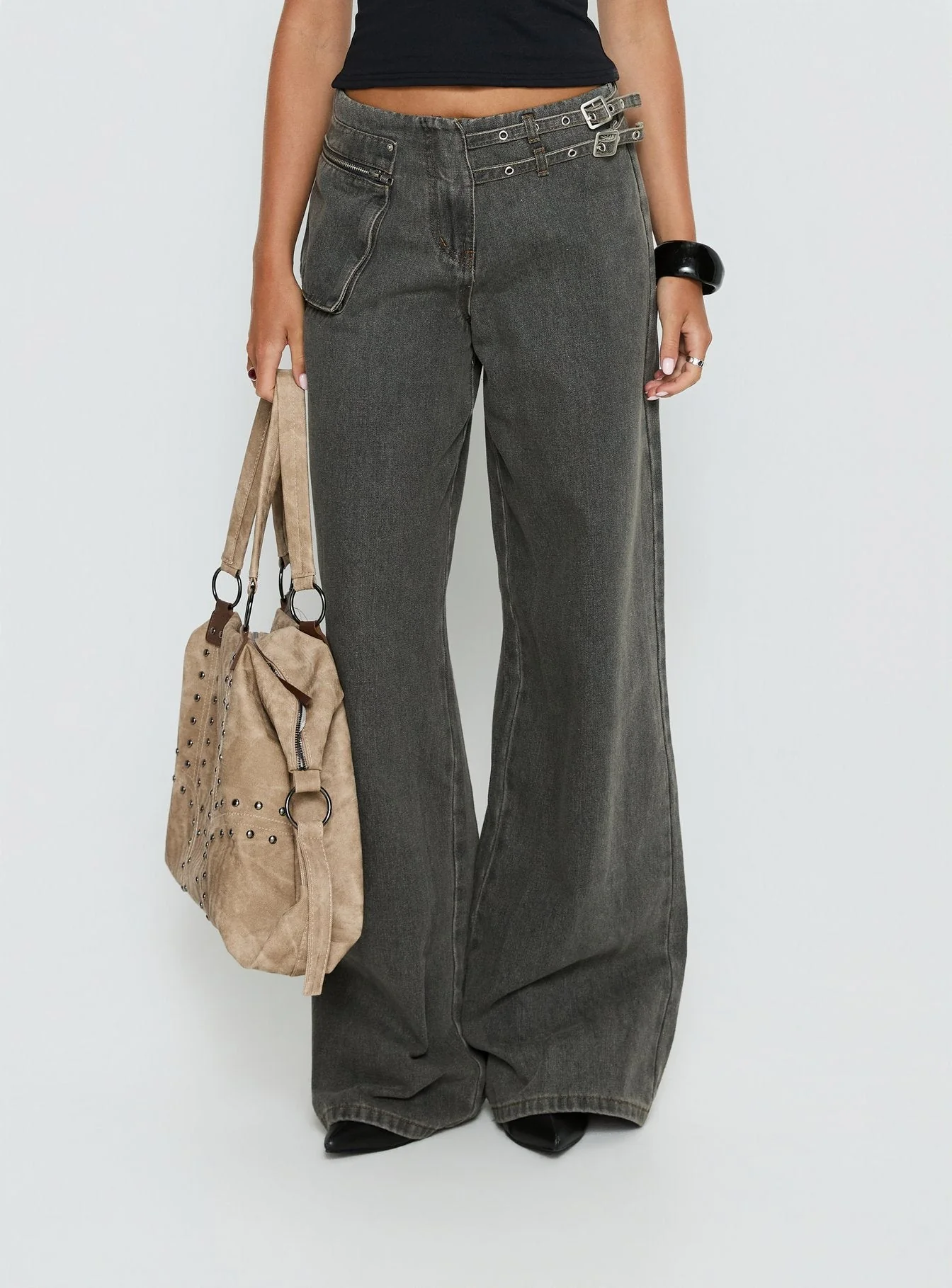 Paltrow Mid Rise Wide Leg Cargo Jeans Washed Grey - Image 2