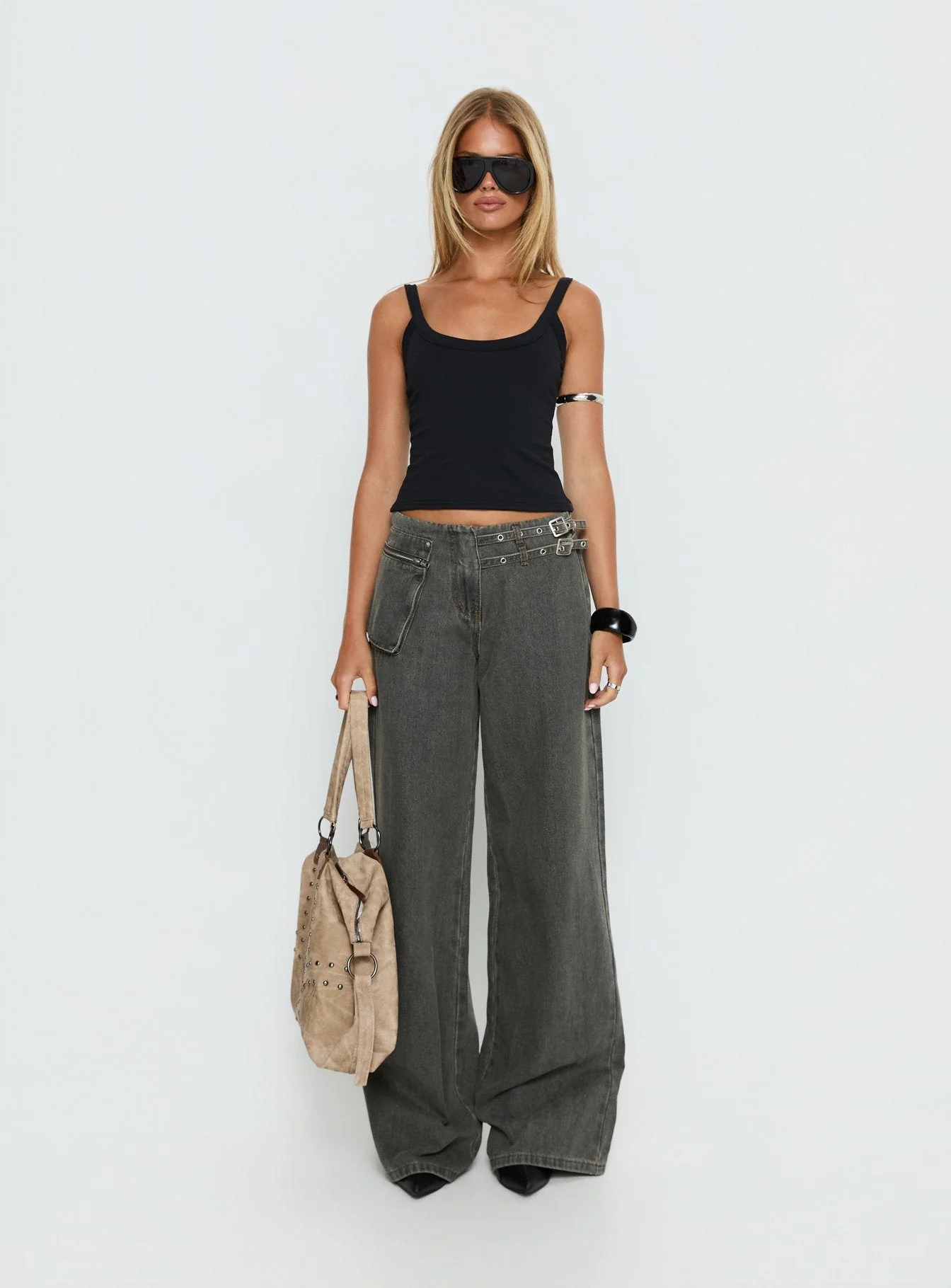 Paltrow Mid Rise Wide Leg Cargo Jeans Washed Grey - Image 9