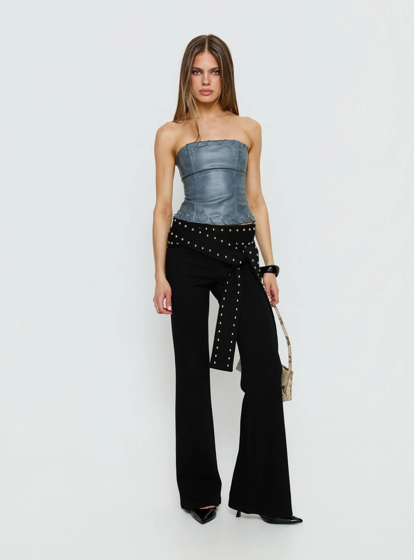 Pammie Faux Leather Strapless Top Blue - Image 3