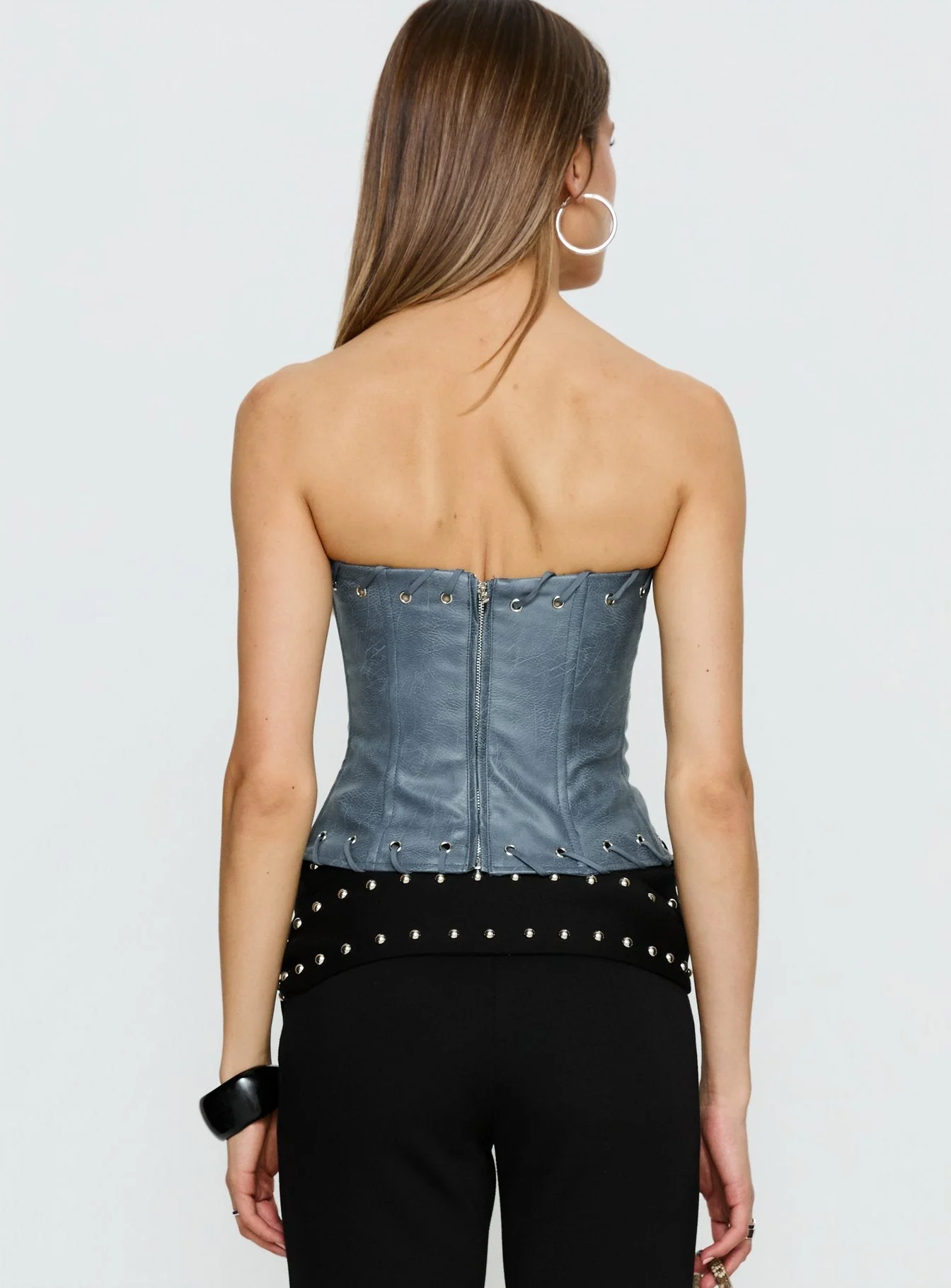 Pammie Faux Leather Strapless Top Blue - Image 5