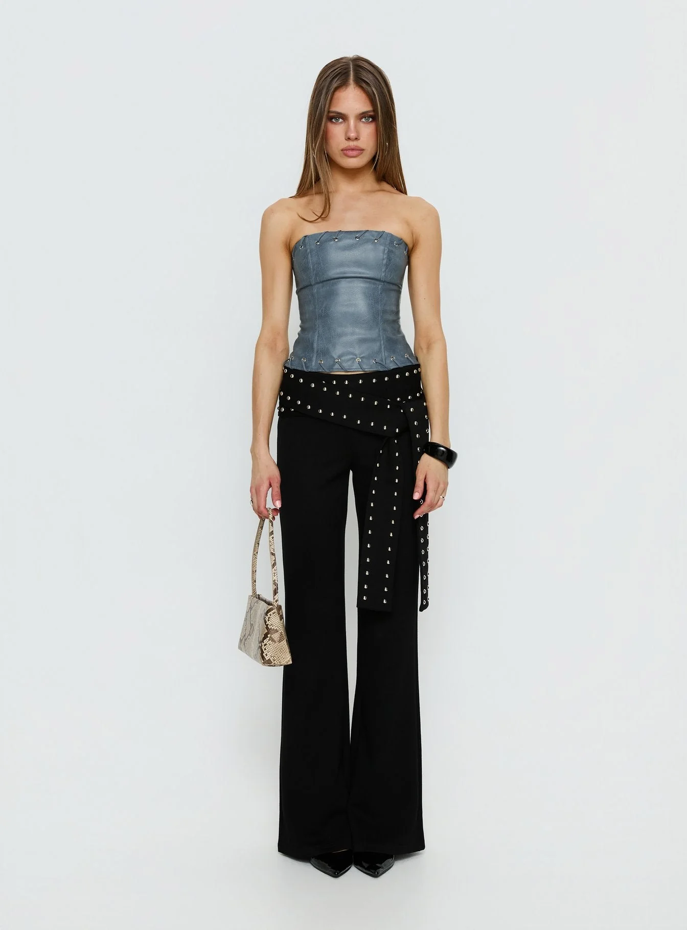 Pammie Faux Leather Strapless Top Blue - Image 7
