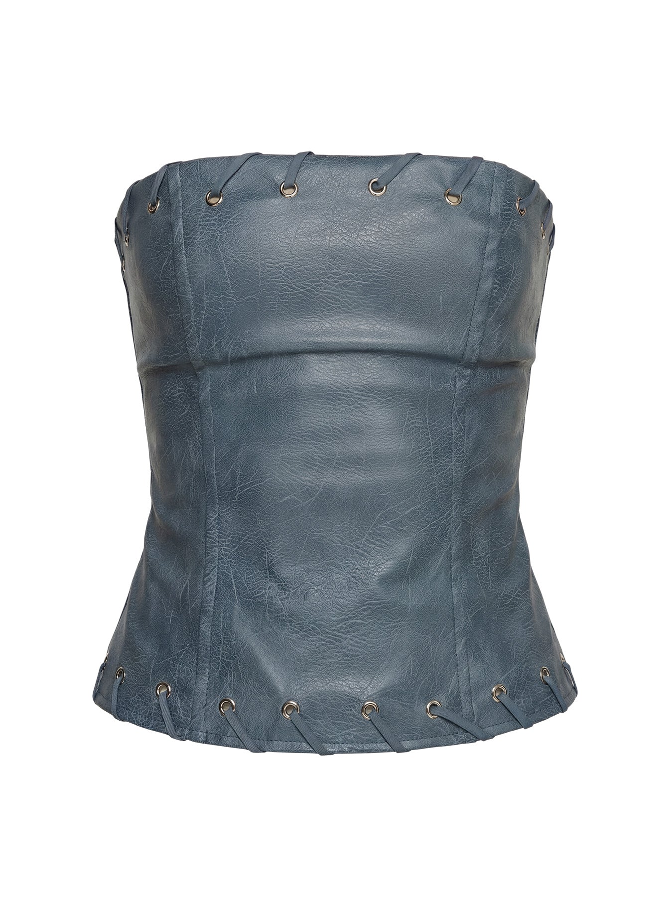 Pammie Faux Leather Strapless Top Blue - Image 9
