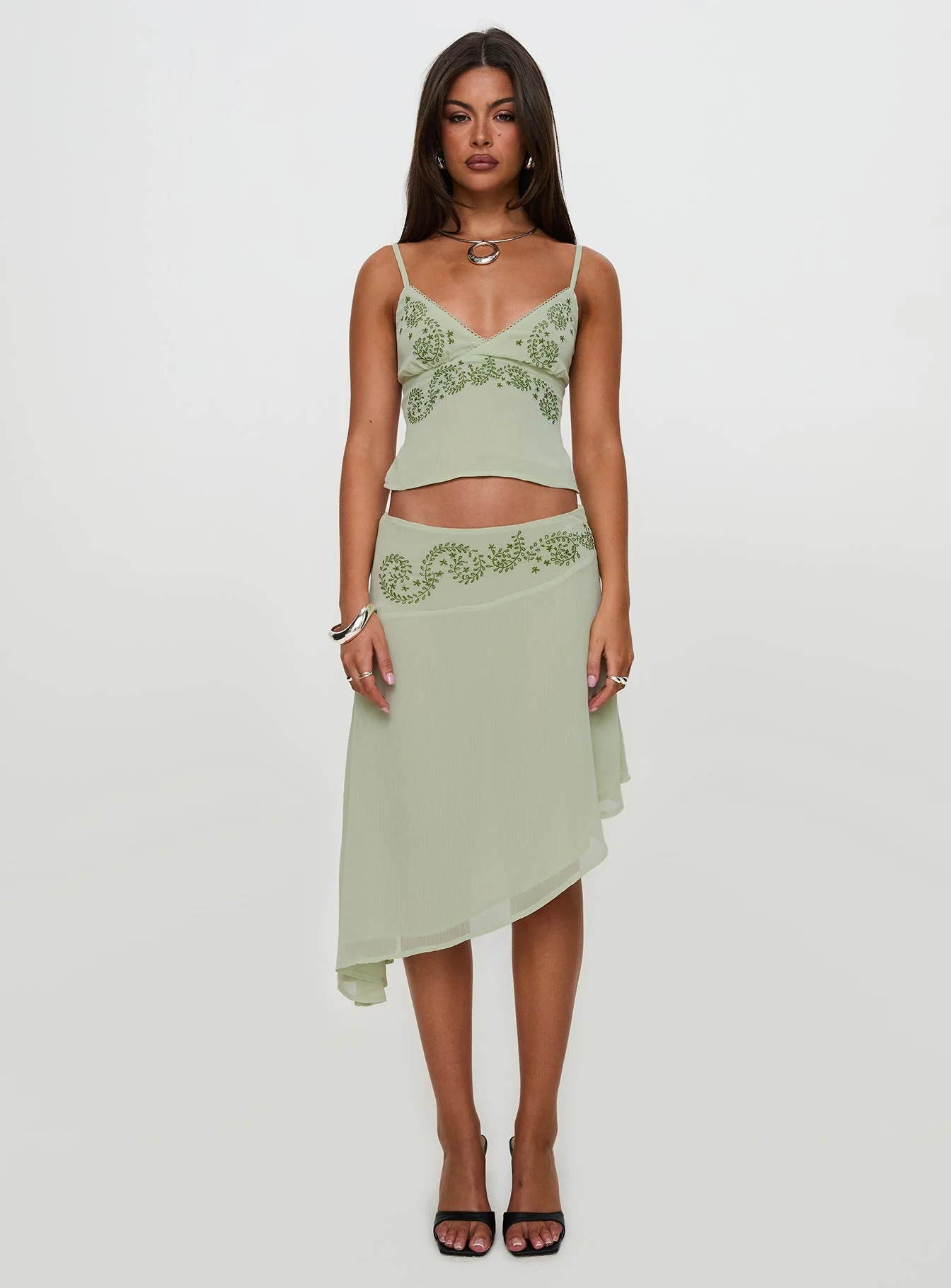 Pappilion Asymmetrical Midi Skirt Sage - Image 11