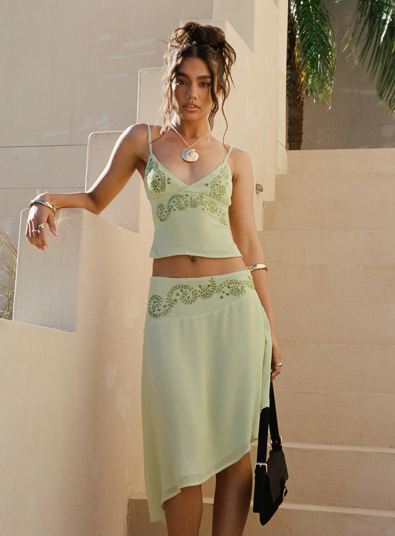 Pappilion Asymmetrical Midi Skirt Sage - Image 4