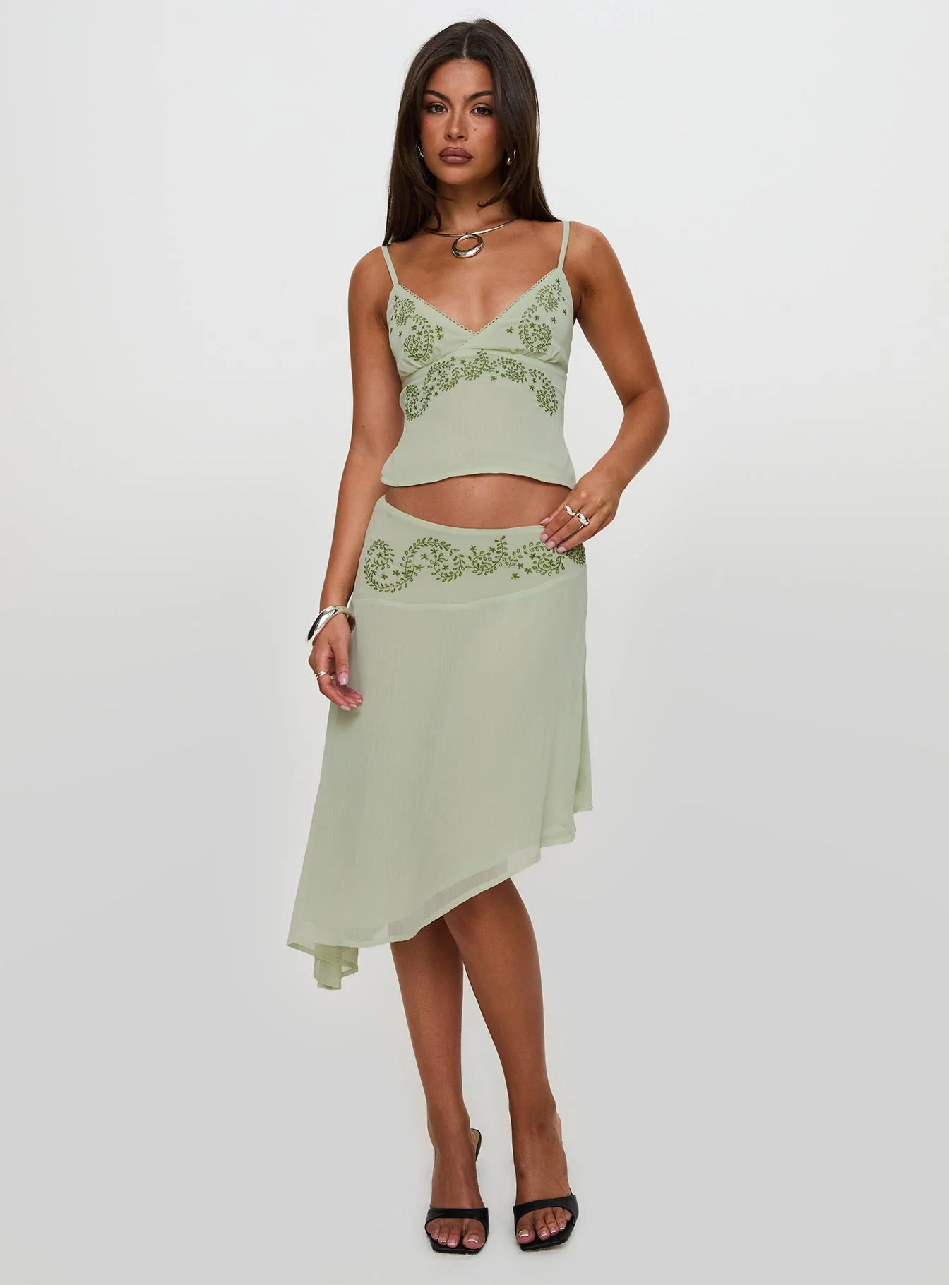 Pappilion Asymmetrical Midi Skirt Sage - Image 7