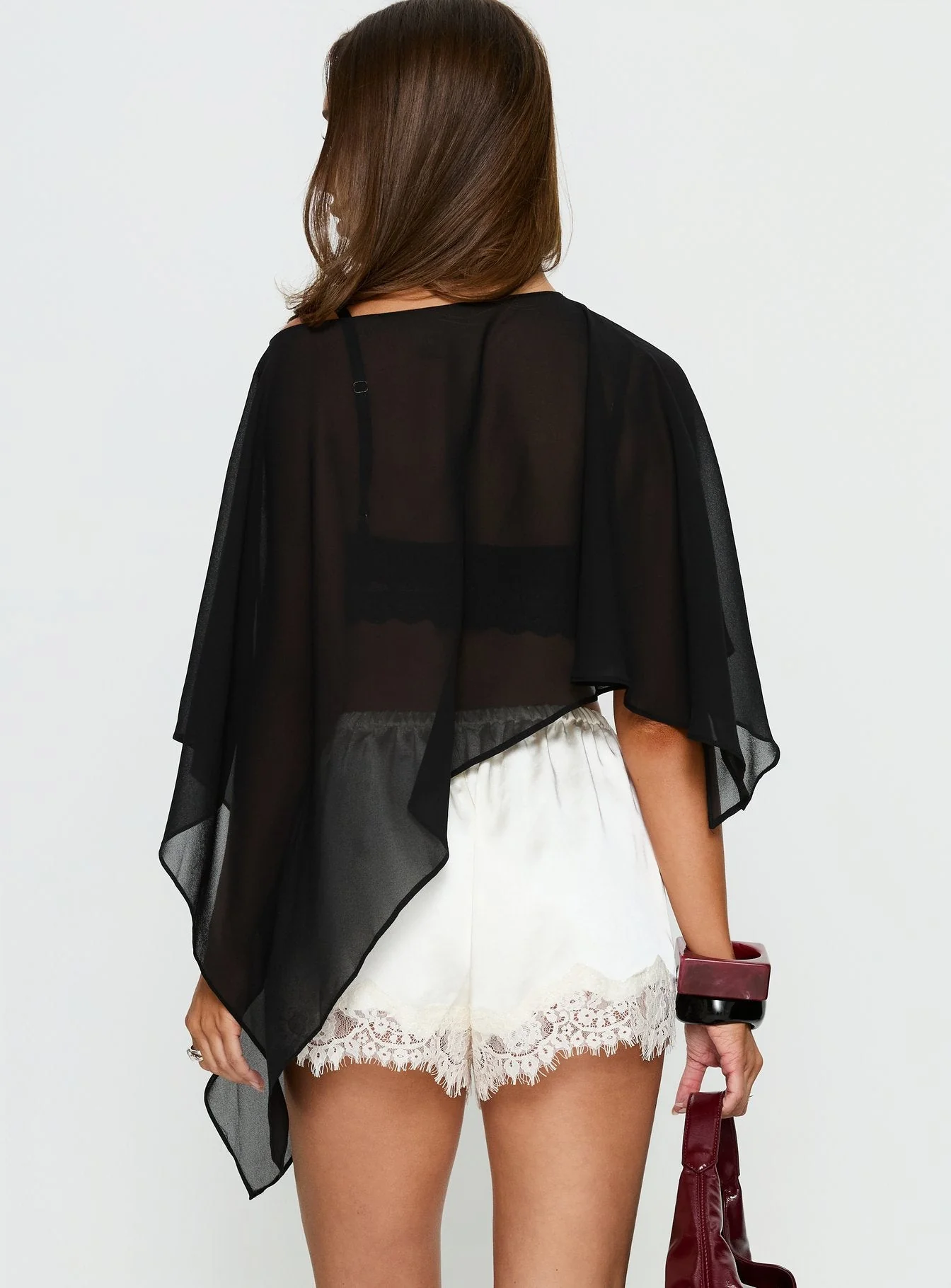 Parisse Satin Lace Trim Shorts Off White - Image 5
