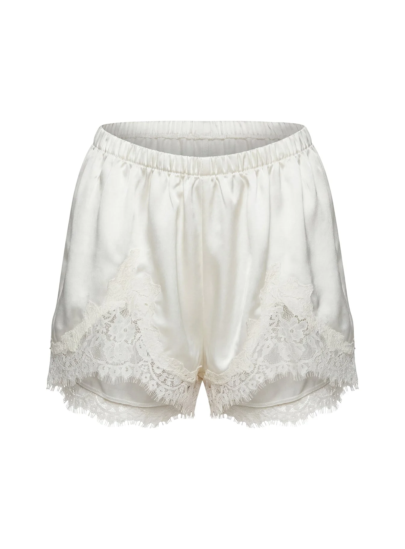 Parisse Satin Lace Trim Shorts Off White - Image 9