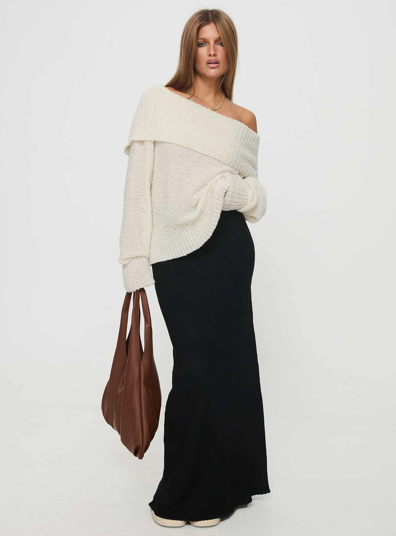 Parkley Boucle Off The Shoulder Sweater Cream - Image 3