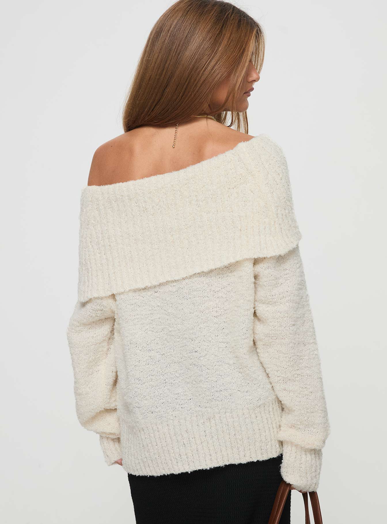Parkley Boucle Off The Shoulder Sweater Cream - Image 5