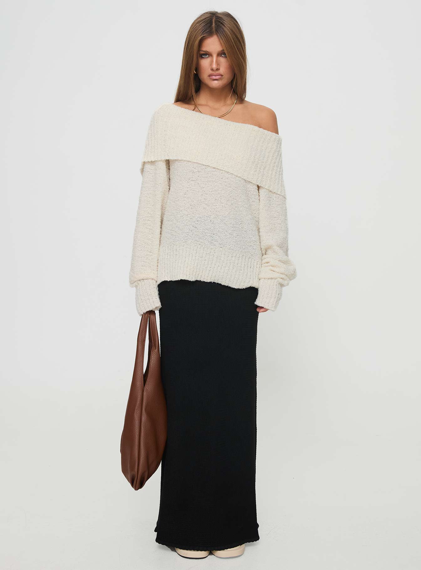 Parkley Boucle Off The Shoulder Sweater Cream - Image 7