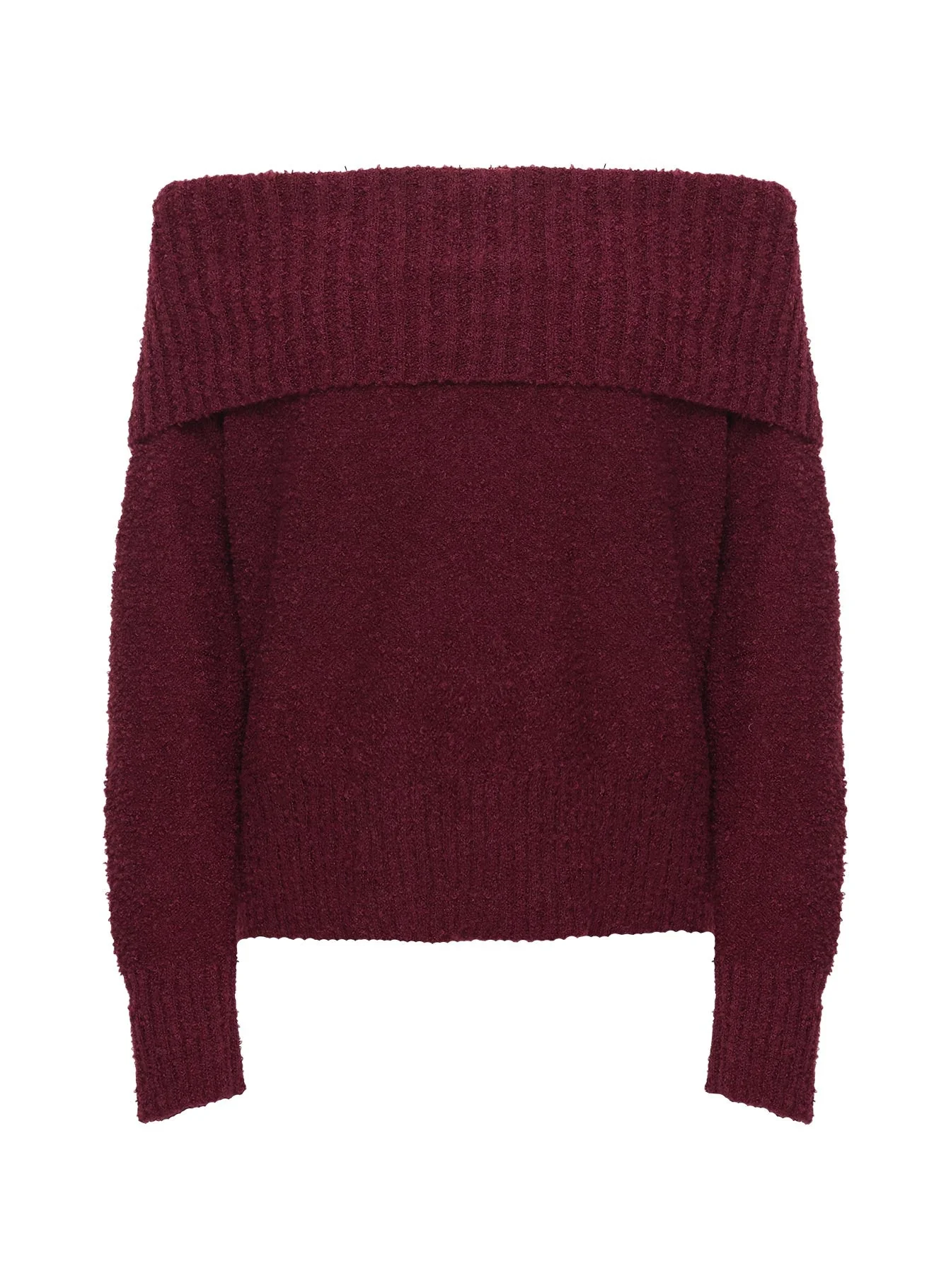 Parkley Boucle Off The Shoulder Sweater Burgundy - Image 5