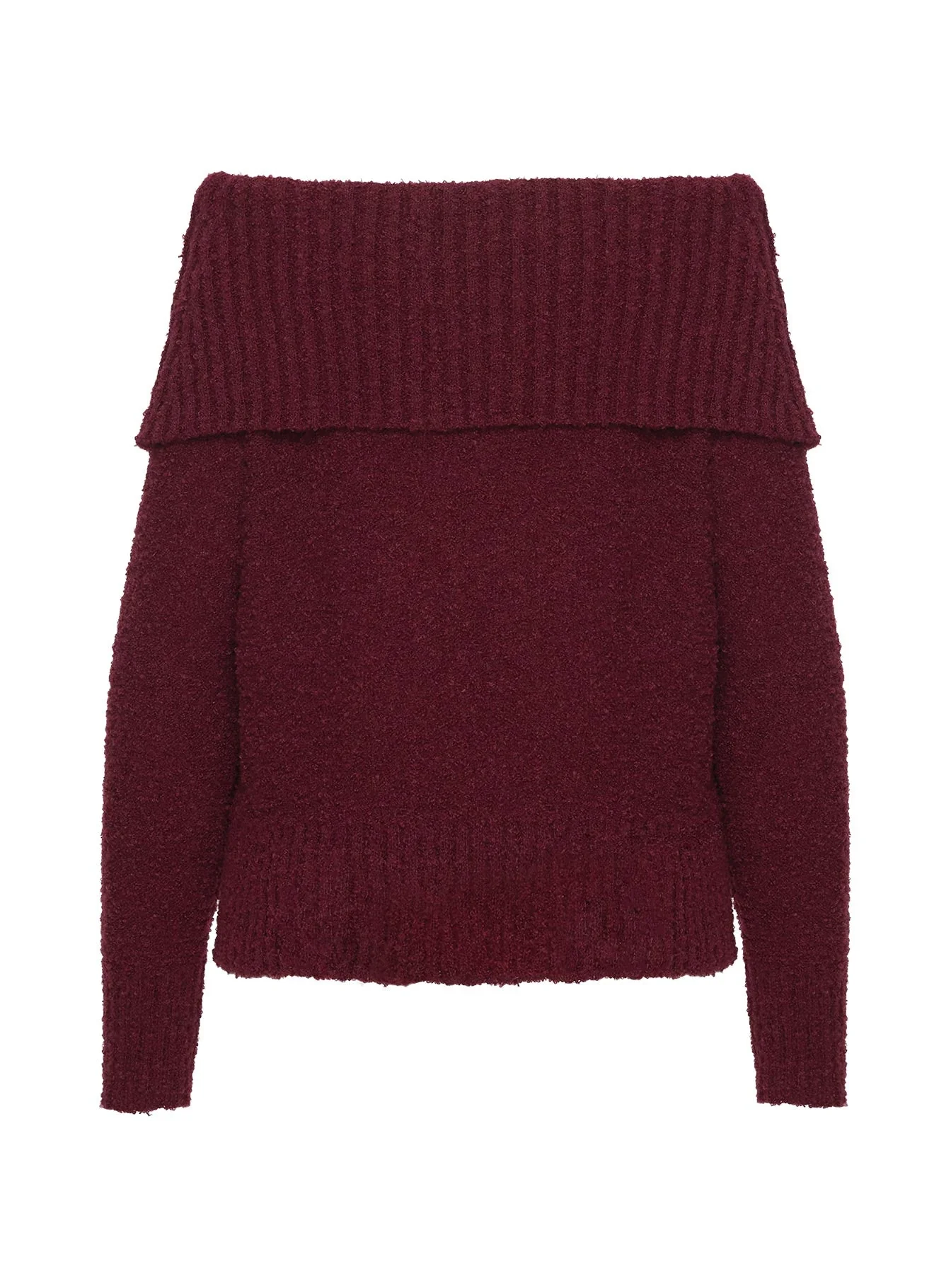 Parkley Boucle Off The Shoulder Sweater Burgundy - Image 7