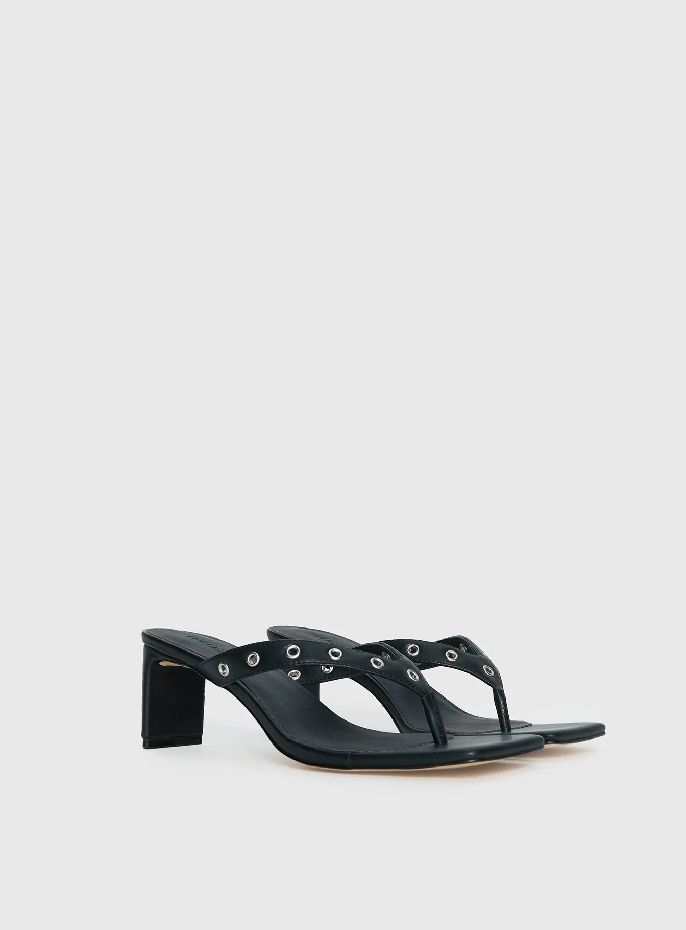 Party Hour Stud Detail Thong Heels Black - Image 2