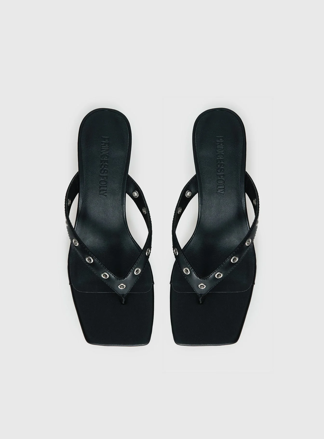 Party Hour Stud Detail Thong Heels Black - Image 5