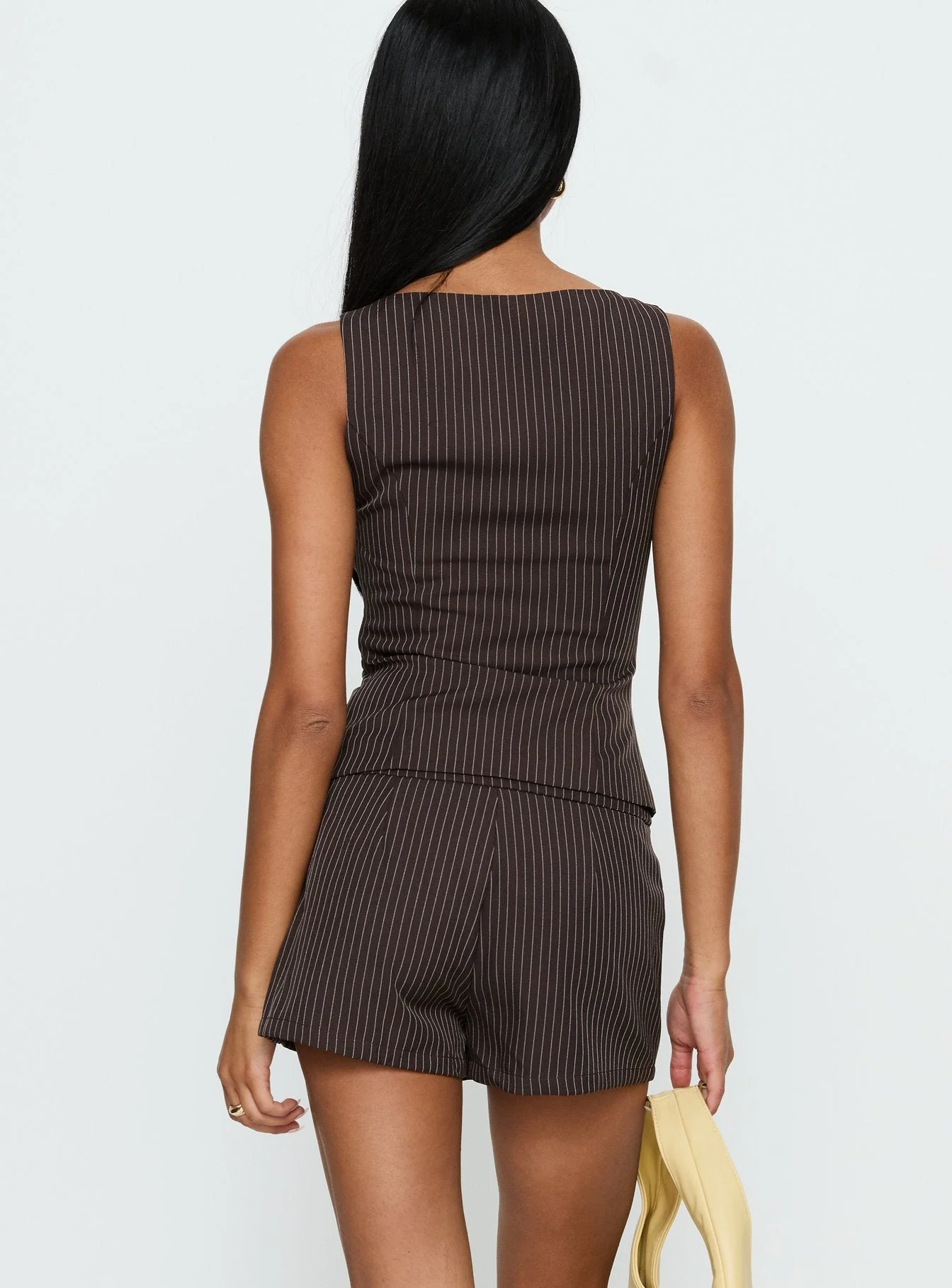 Party Invitations Tailored Shorts Brown Pinstripe - Image 5