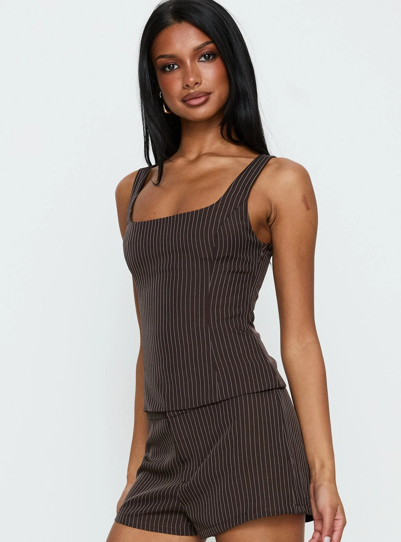 Party Invitations Tailored Top Brown Pinstripe - Image 4
