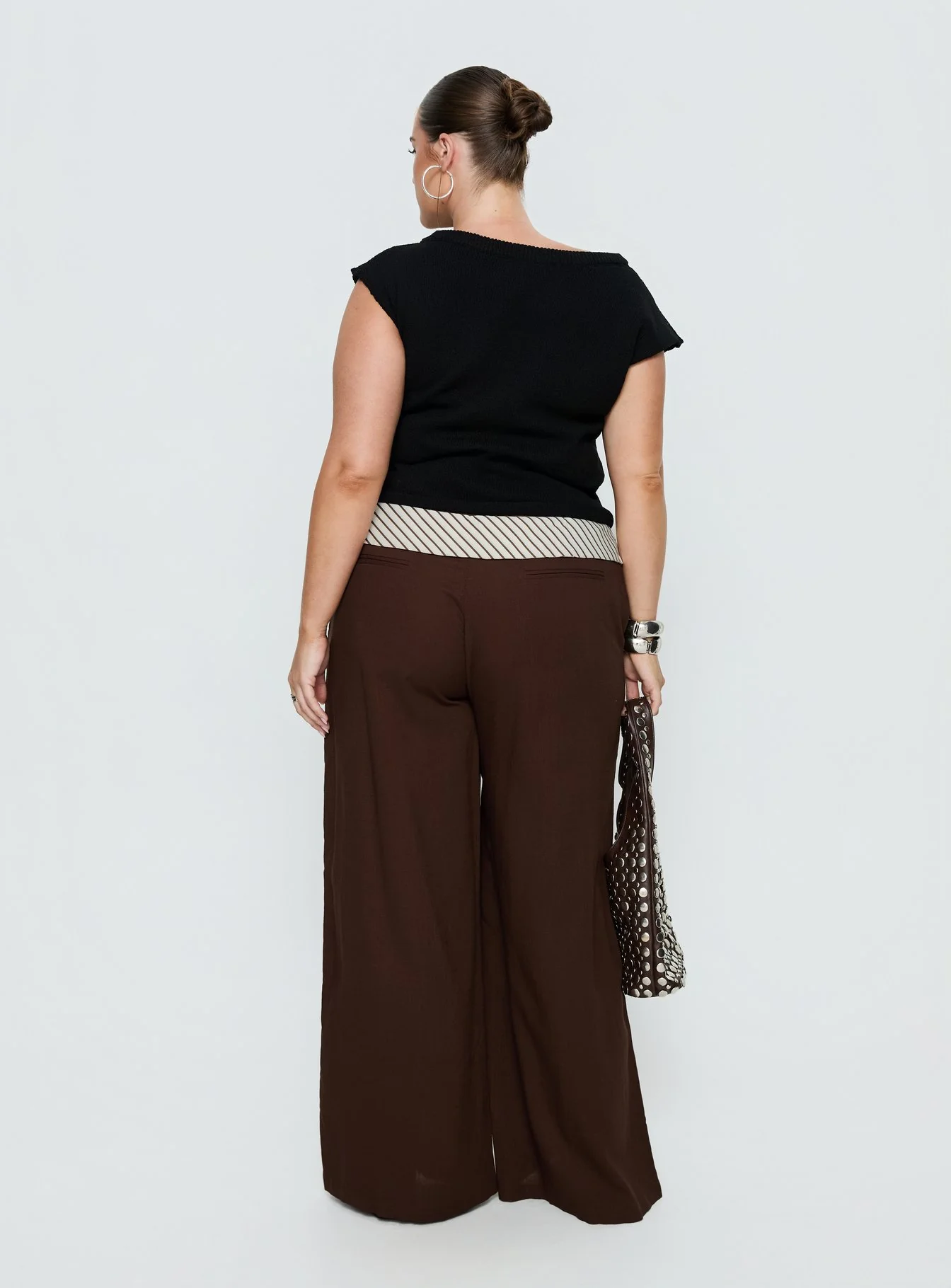 Past Life Fold Over Waistband Pant Brown / Stripe Curve - Image 5