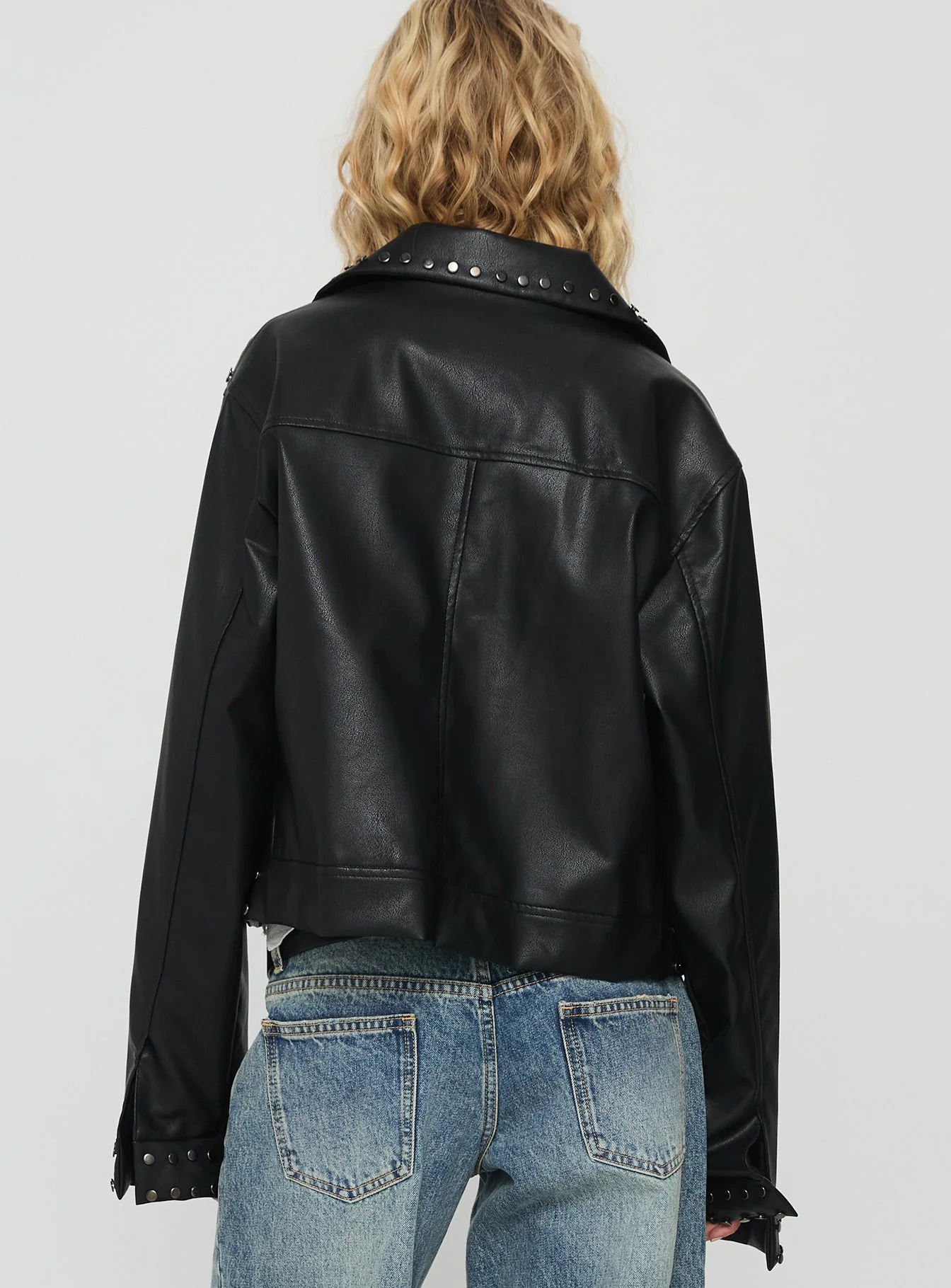 Past Lives Studded Faux Leather Jacket Black - Image 4