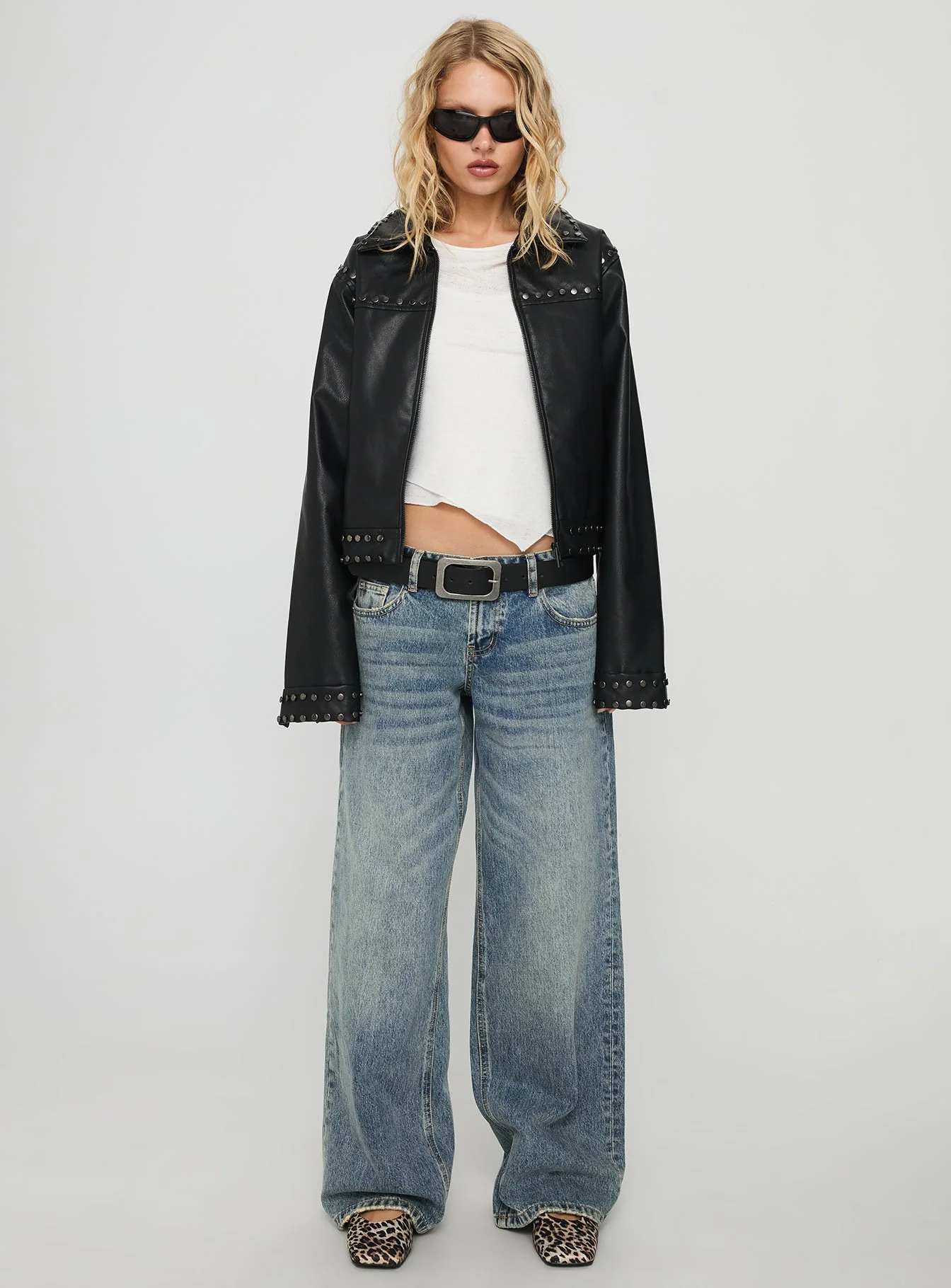 Past Lives Studded Faux Leather Jacket Black - Image 6