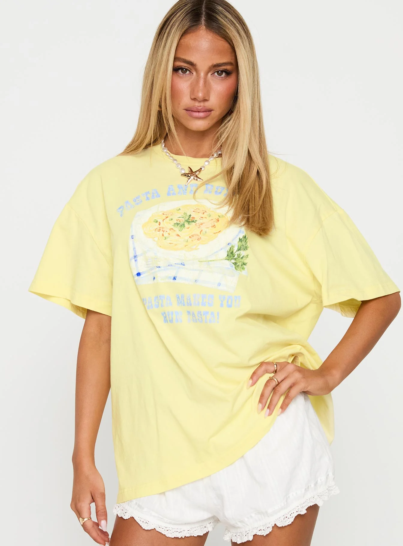 Pasta Makes You Fasta Oversized Tee Yellow - Image 2