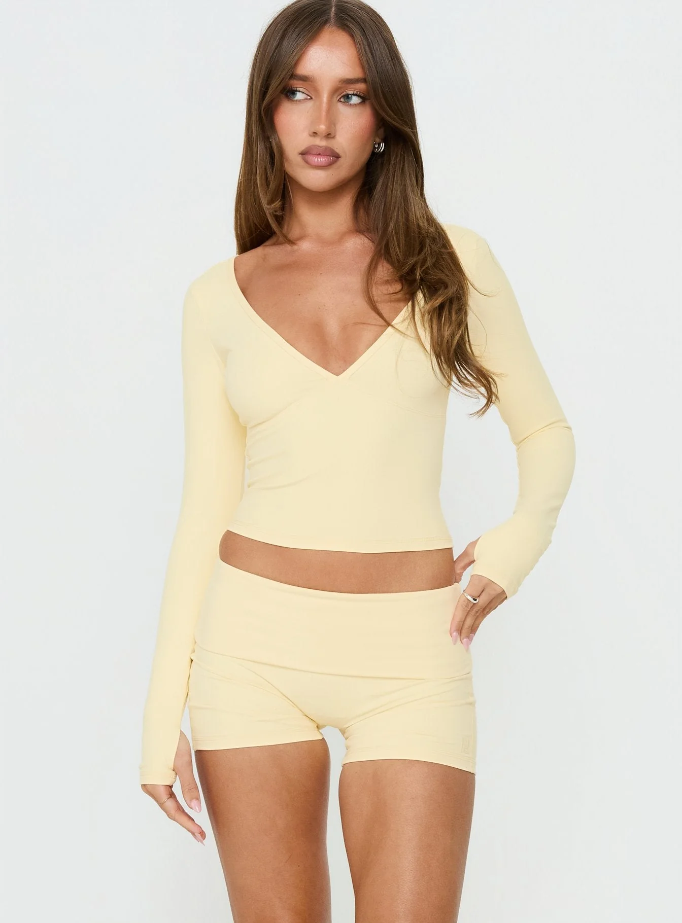 Peak Foldover Micro Shorts Yellow - Image 2