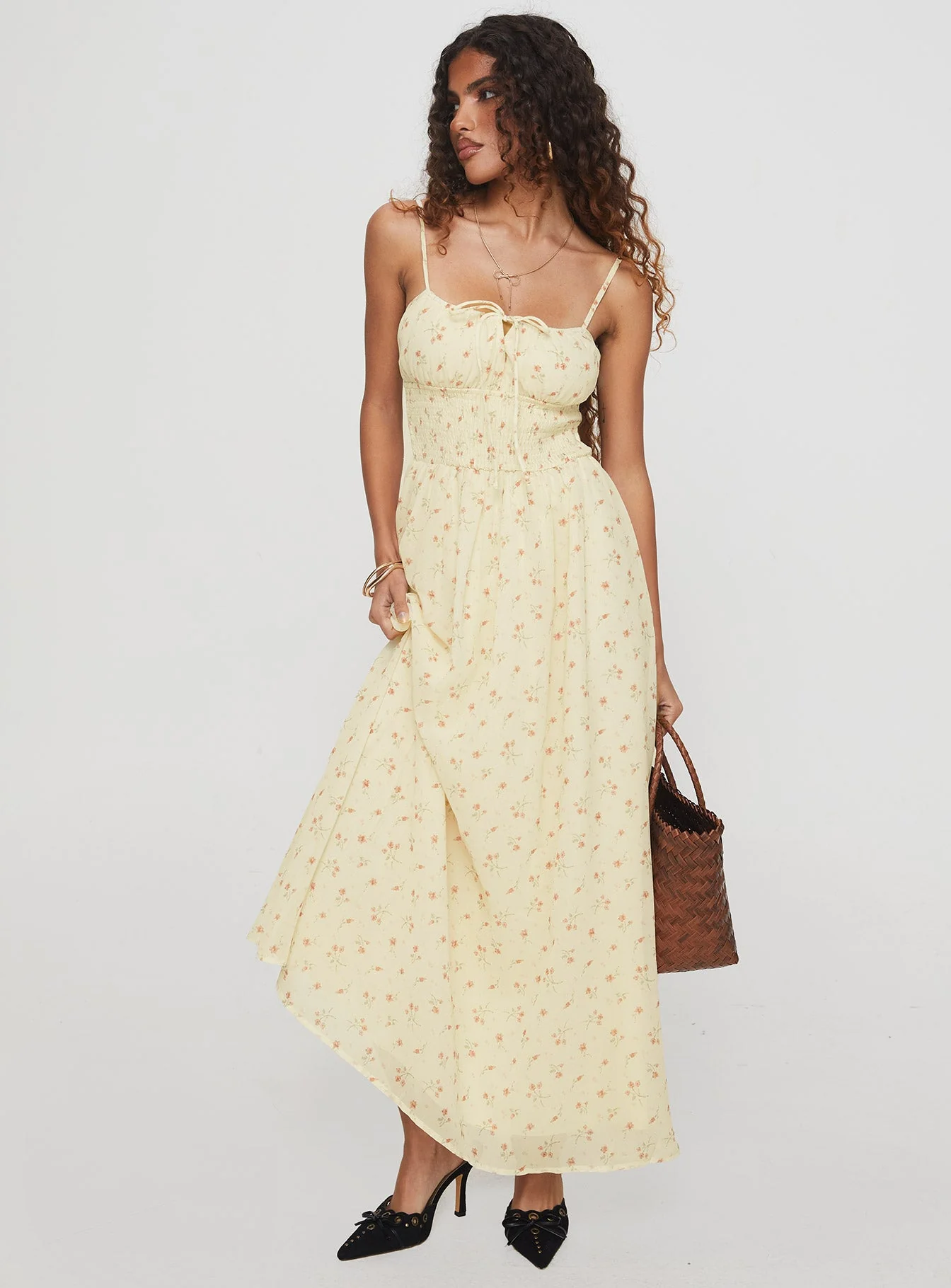 Pearle Shirred Maxi Dress Cream Floral - Image 3