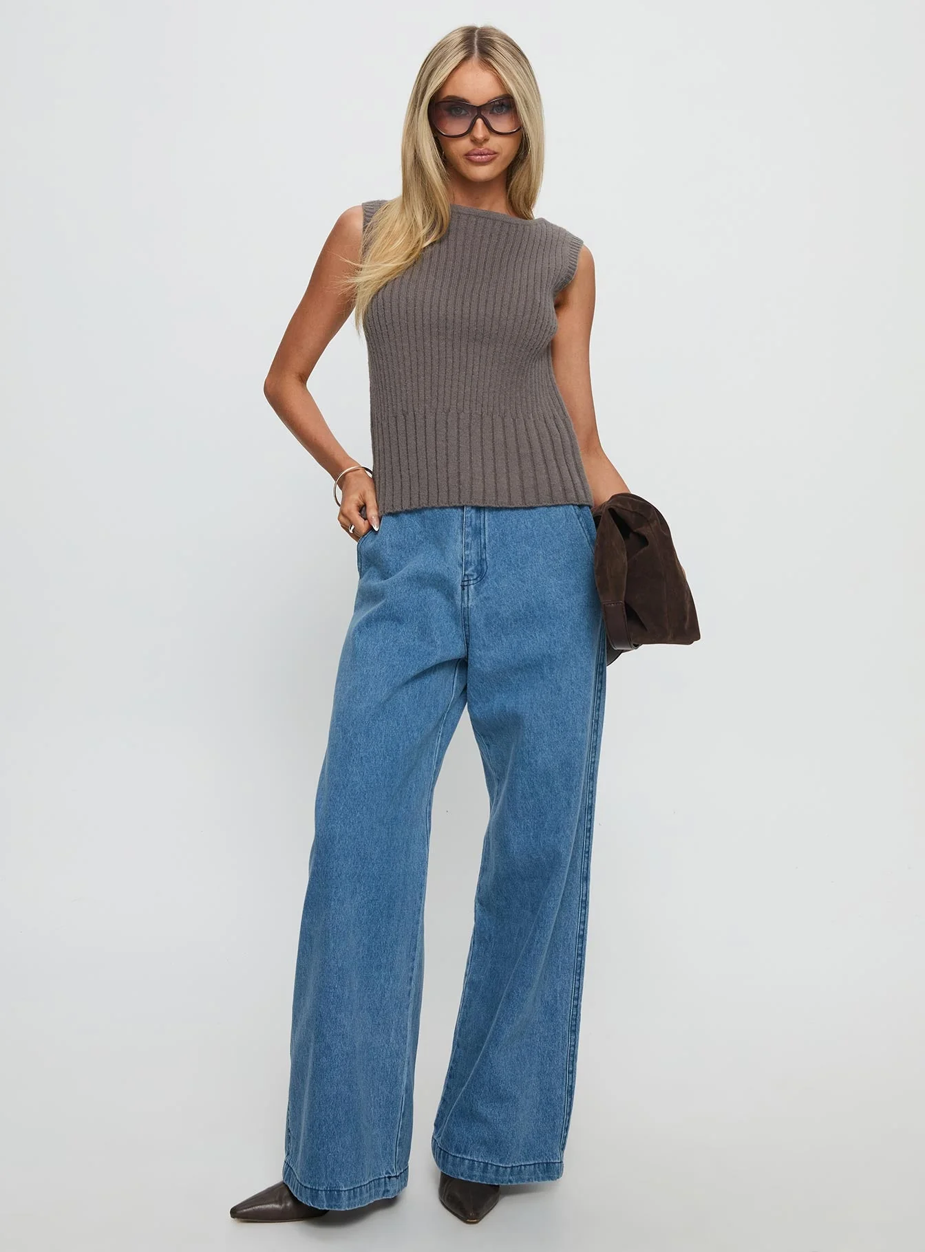 Peerless Ribbed Sleeveless Top Charcoal - Image 3