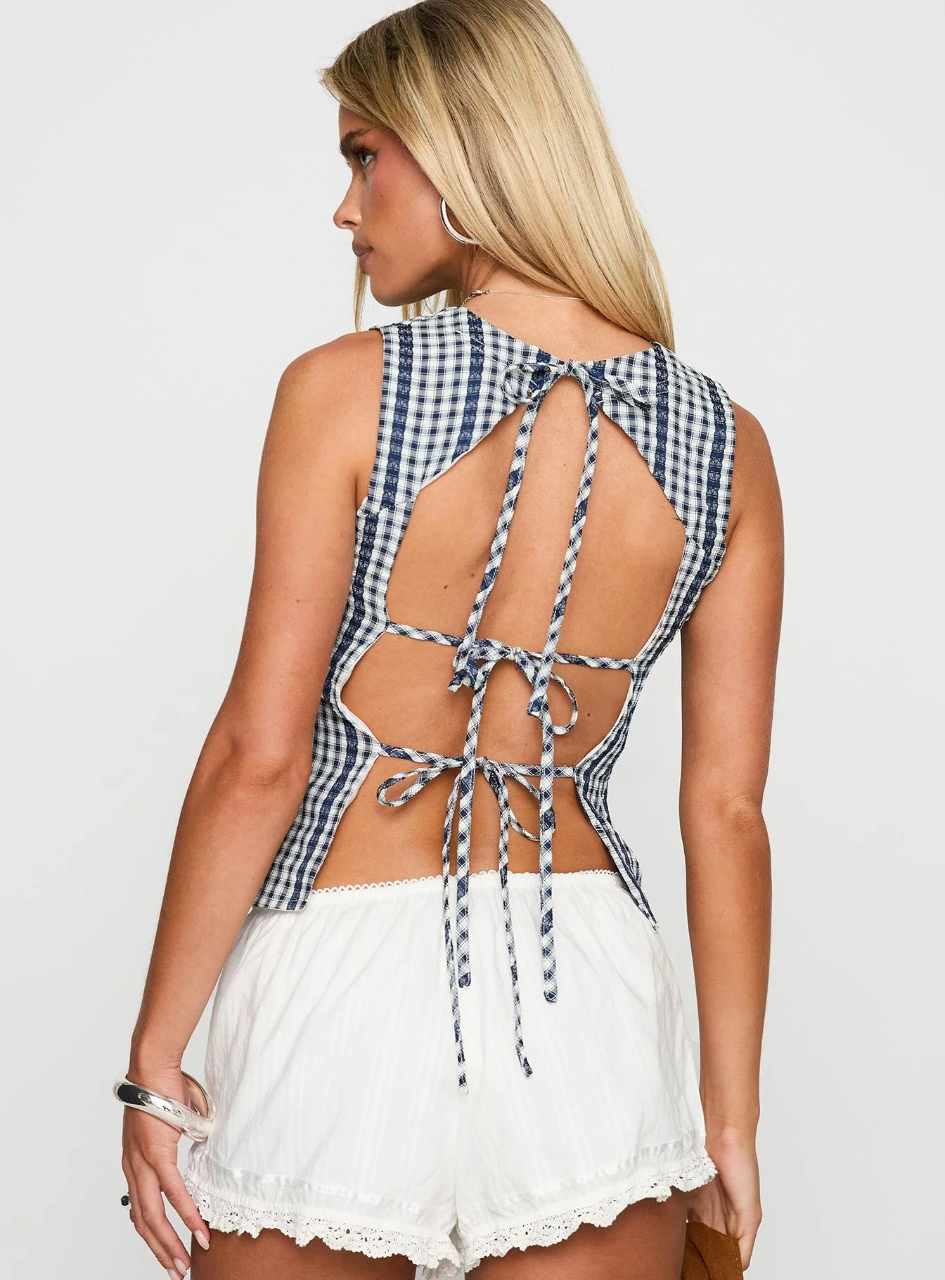 Penelopie Backless Top Navy Check - Image 4