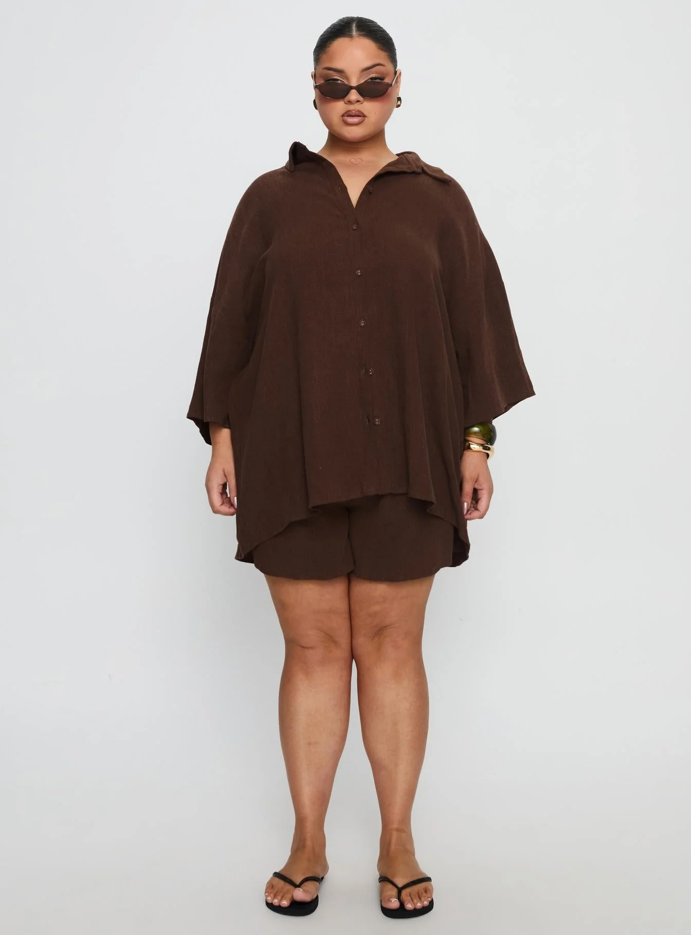 Peni Drawstring Linen Shorts Chocolate Curve - Image 7
