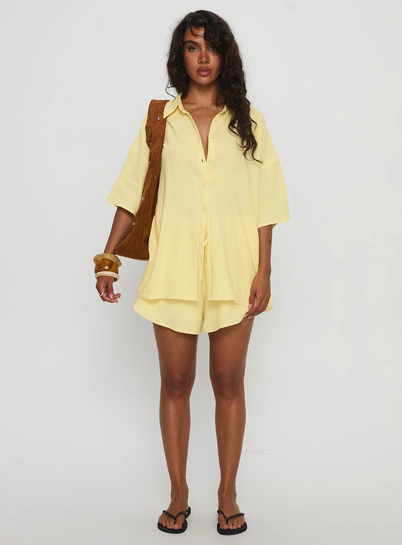 Peni Drawstring Linen Shorts Yellow - Image 7