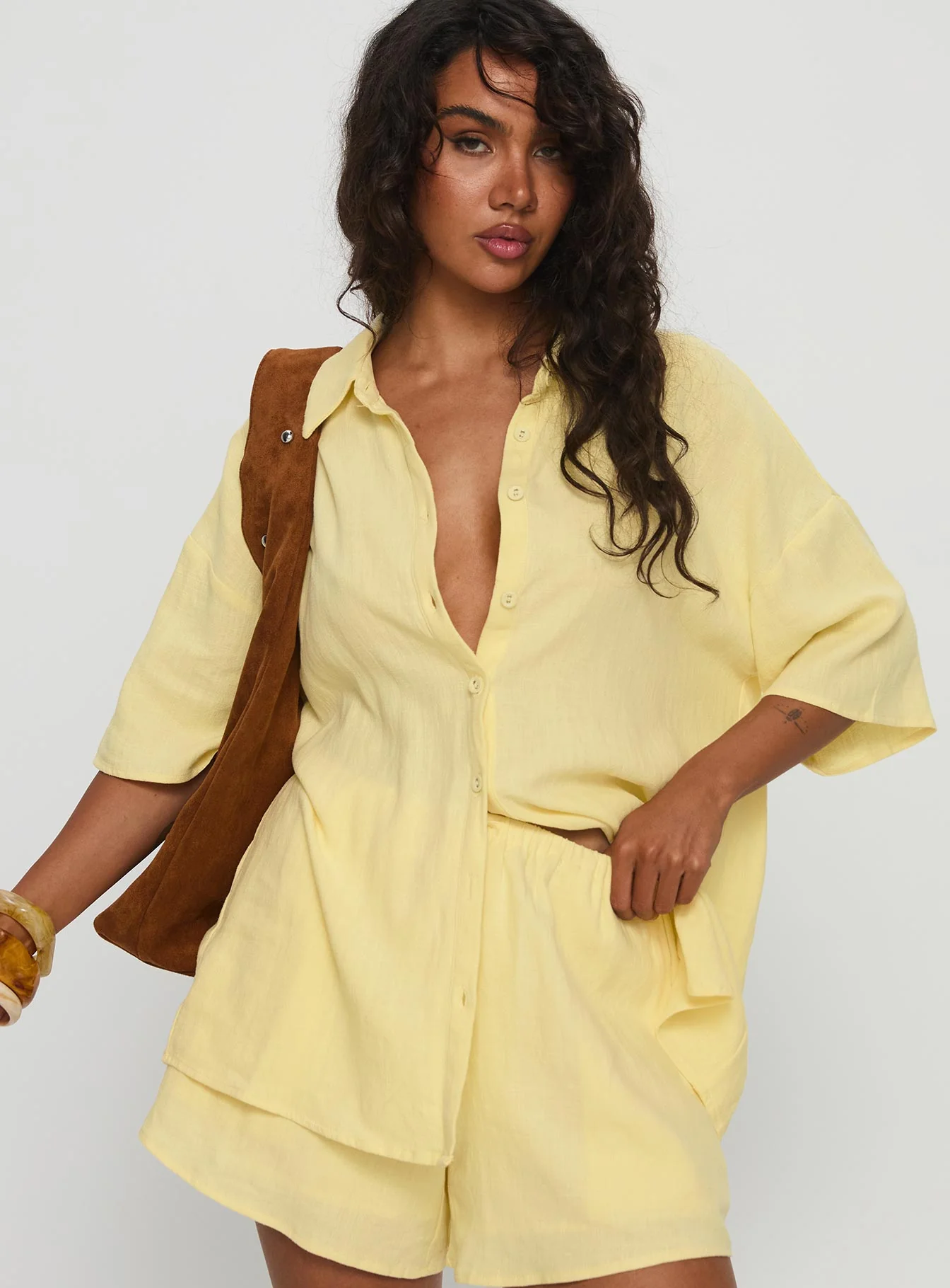 Peni Linen Button Down Top Yellow - Image 2
